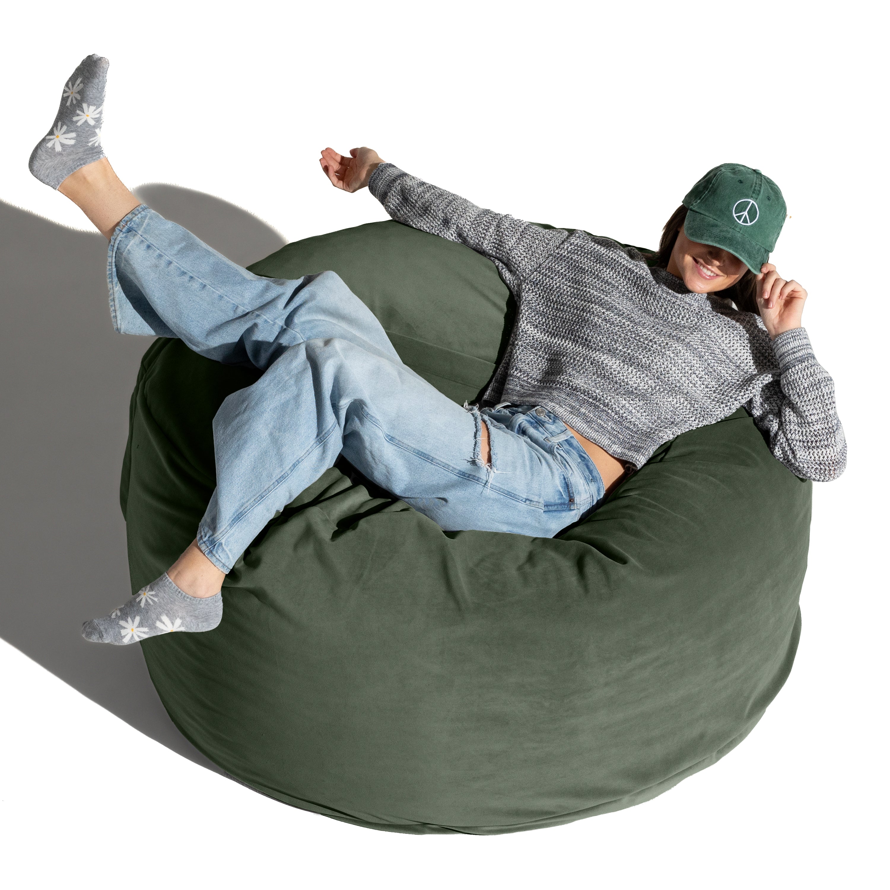 Jaxx 4 Foot Saxx - Large Round Bean Bag Chair for Adults - Lush Velvet Green