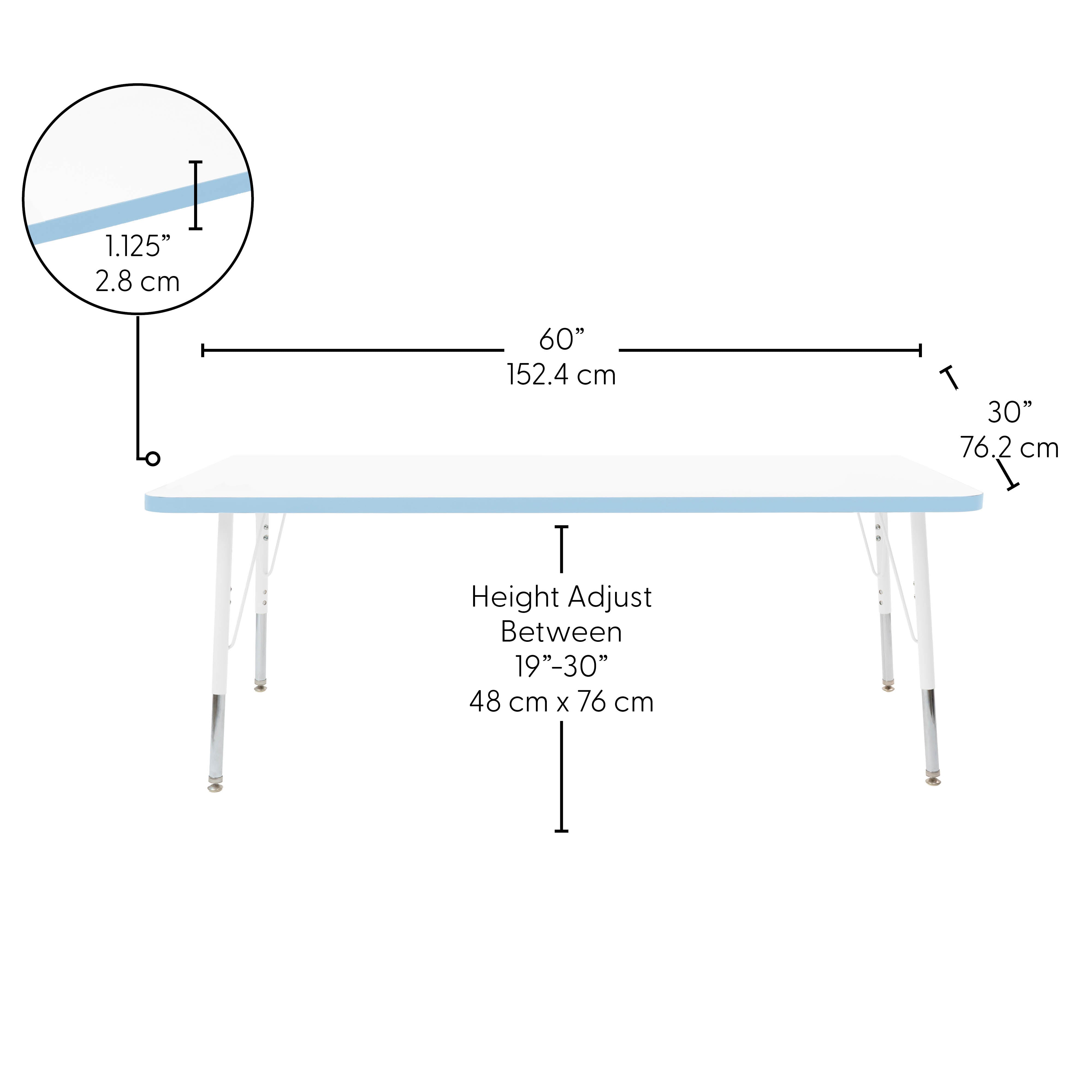 30" x 60" Rectangle Thermofused Activity Table with Adjustable Standard Swivel Glide Legs - White/Powder Blue/White