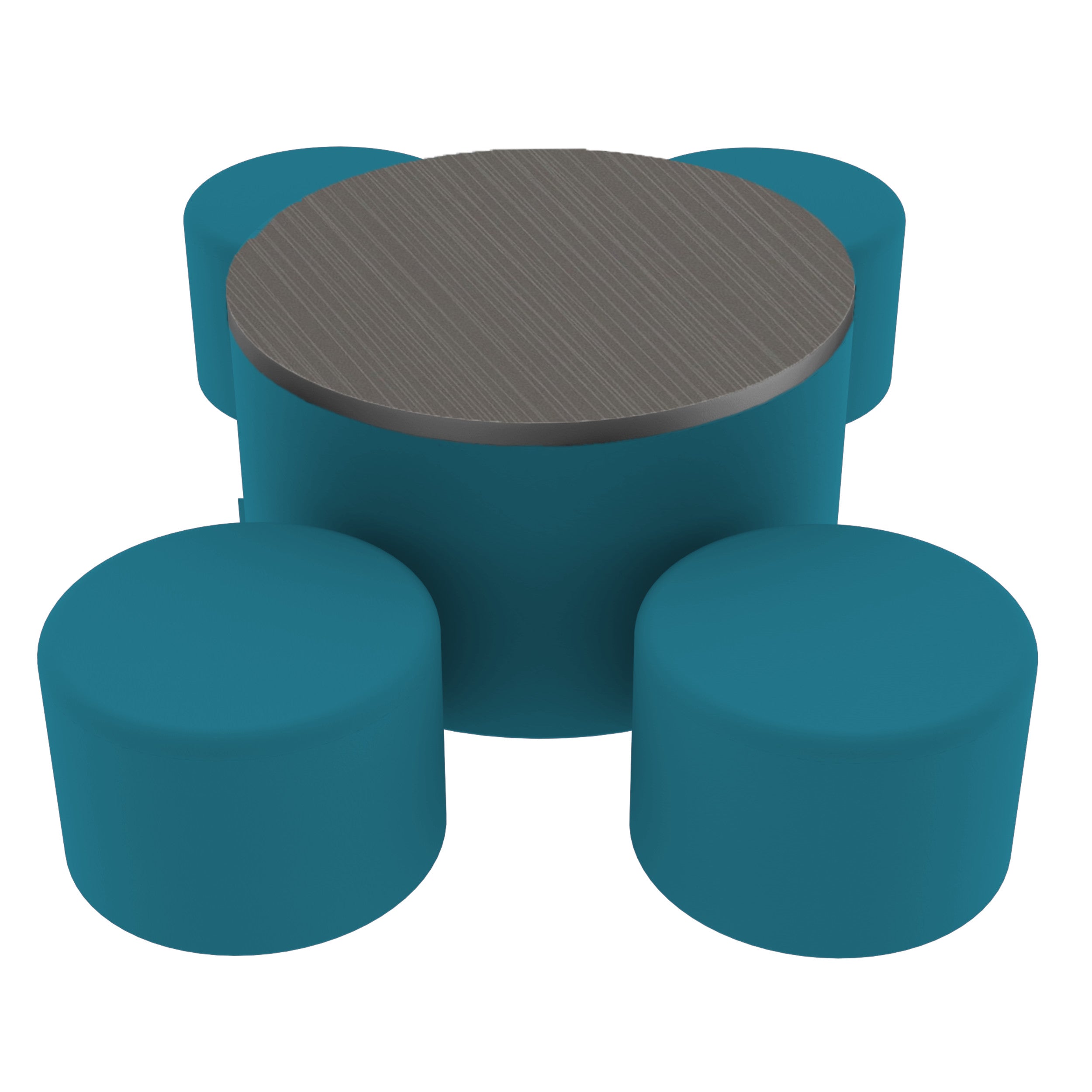 Pro Series 30" Round Ottoman Table with Round 12" H Seating, 5-Piece Set - Teal/Cosmic Strandz