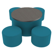 Pro Series 30" Round Ottoman Table with Round 12" H Seating, 5-Piece Set - Teal/Cosmic Strandz