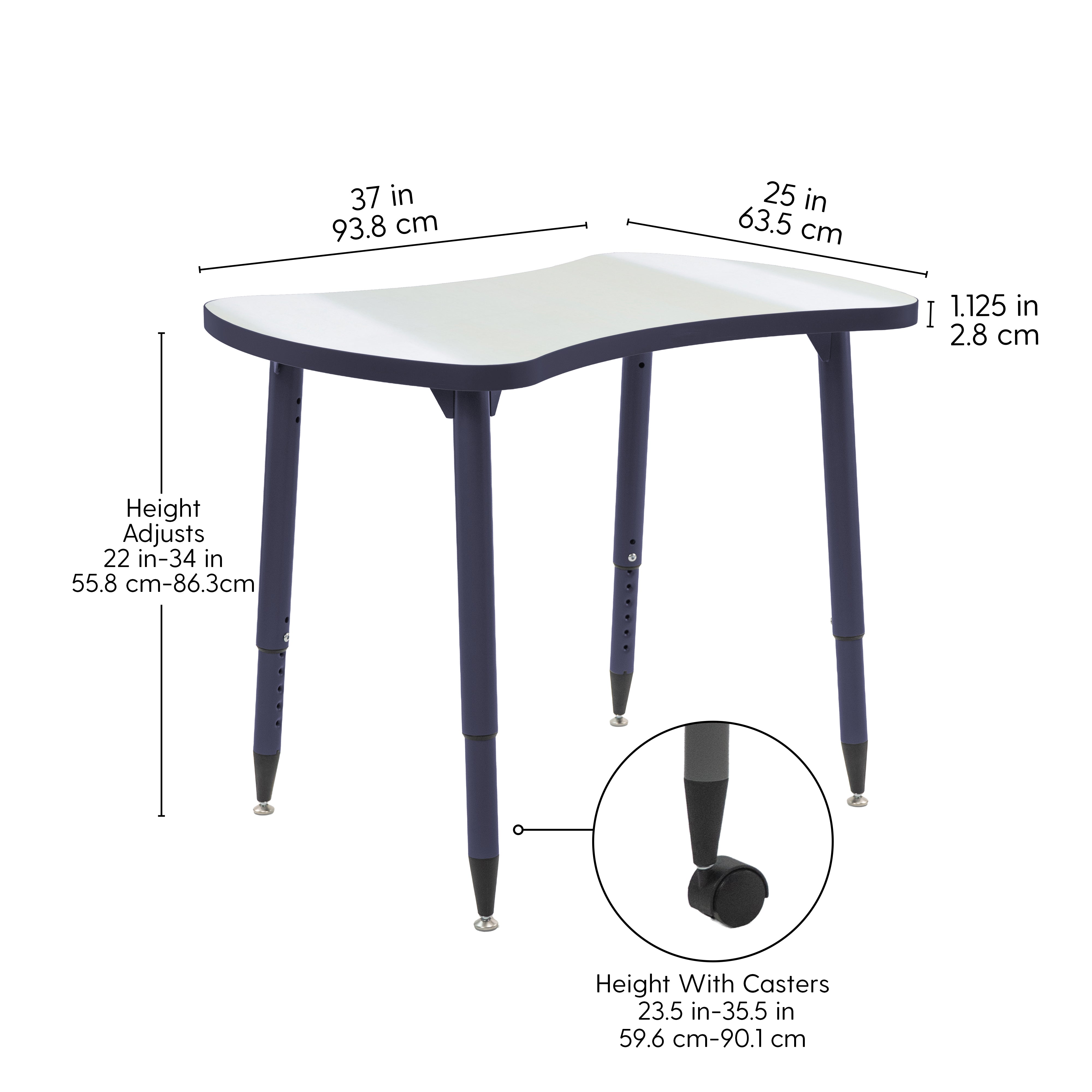 Adapte 25" x 37" Bowtie Dry-Erase Activity Table with Adjustable Tapered Legs - Whiteboard/Navy