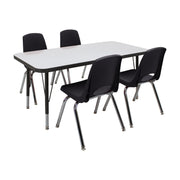 24" x 48" Rectangle Dry-Erase Activity Table with Standard Legs and 14" Stack Chairs with Swivel Glides, 5-Piece Set - Whiteboard/Black