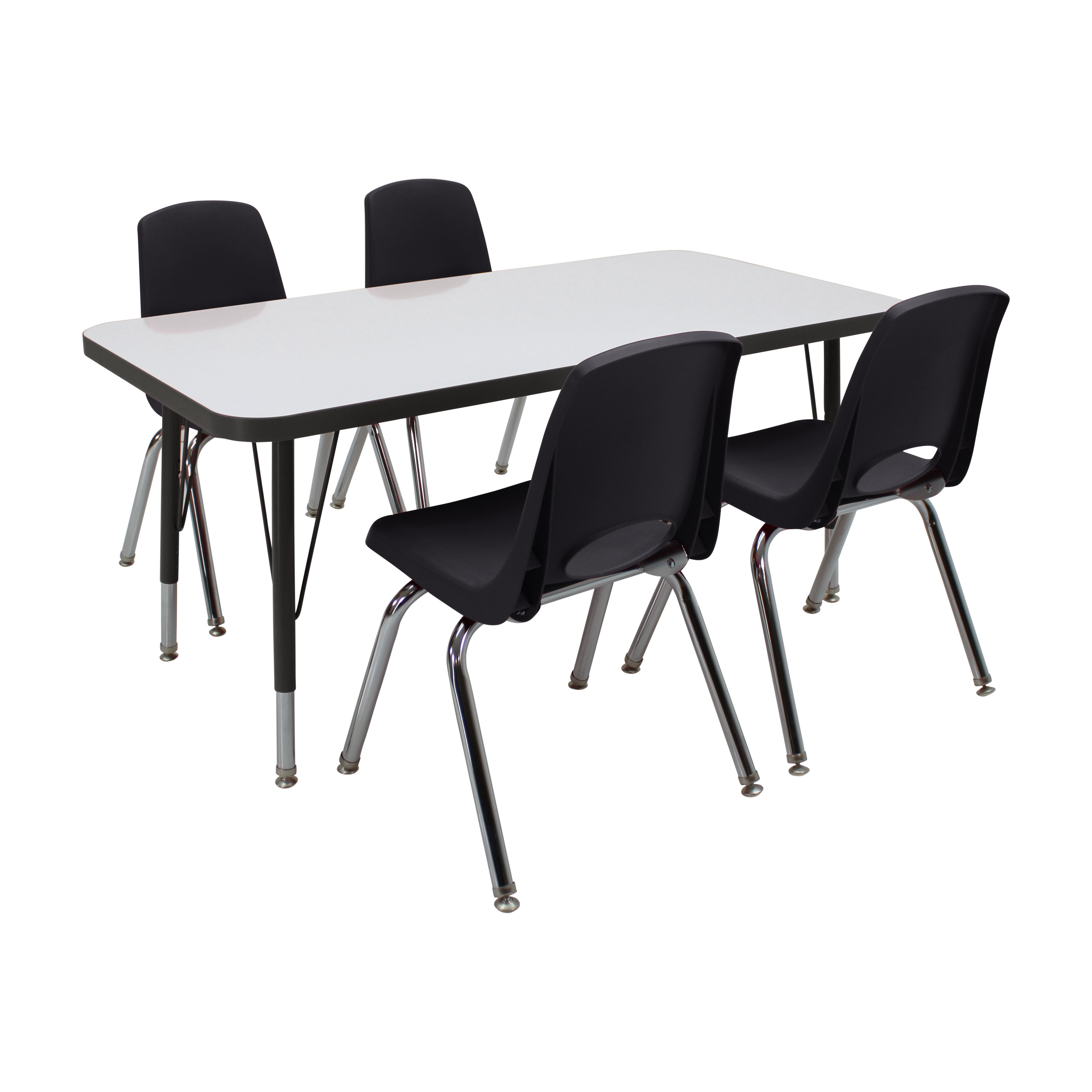 24" x 48" Rectangle Dry-Erase Activity Table with Standard Legs and 14" Stack Chairs with Swivel Glides, 5-Piece Set - Whiteboard/Black
