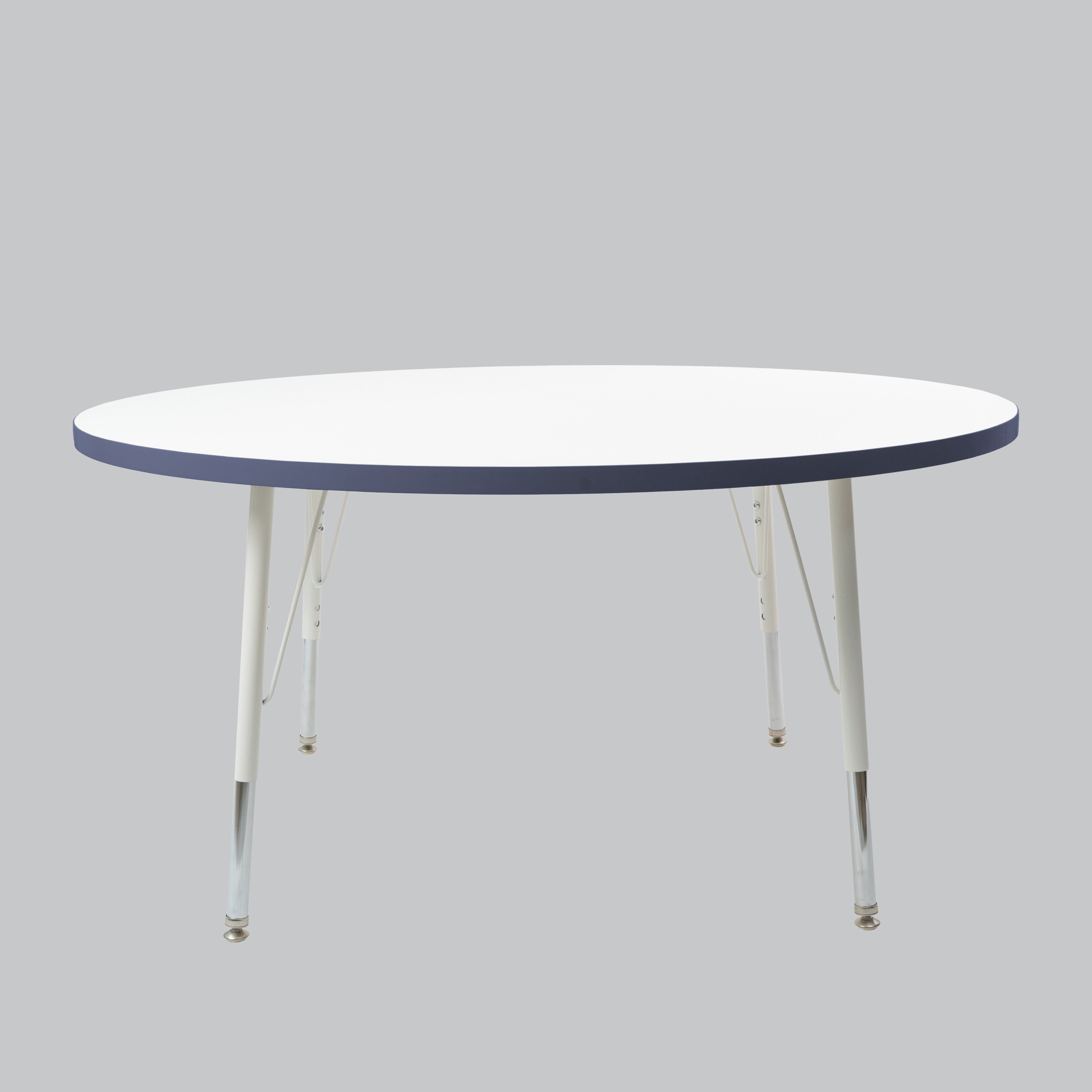 48" Round Thermofused Activity Table with Adjustable Standard Swivel Glide Legs - White/Navy/White