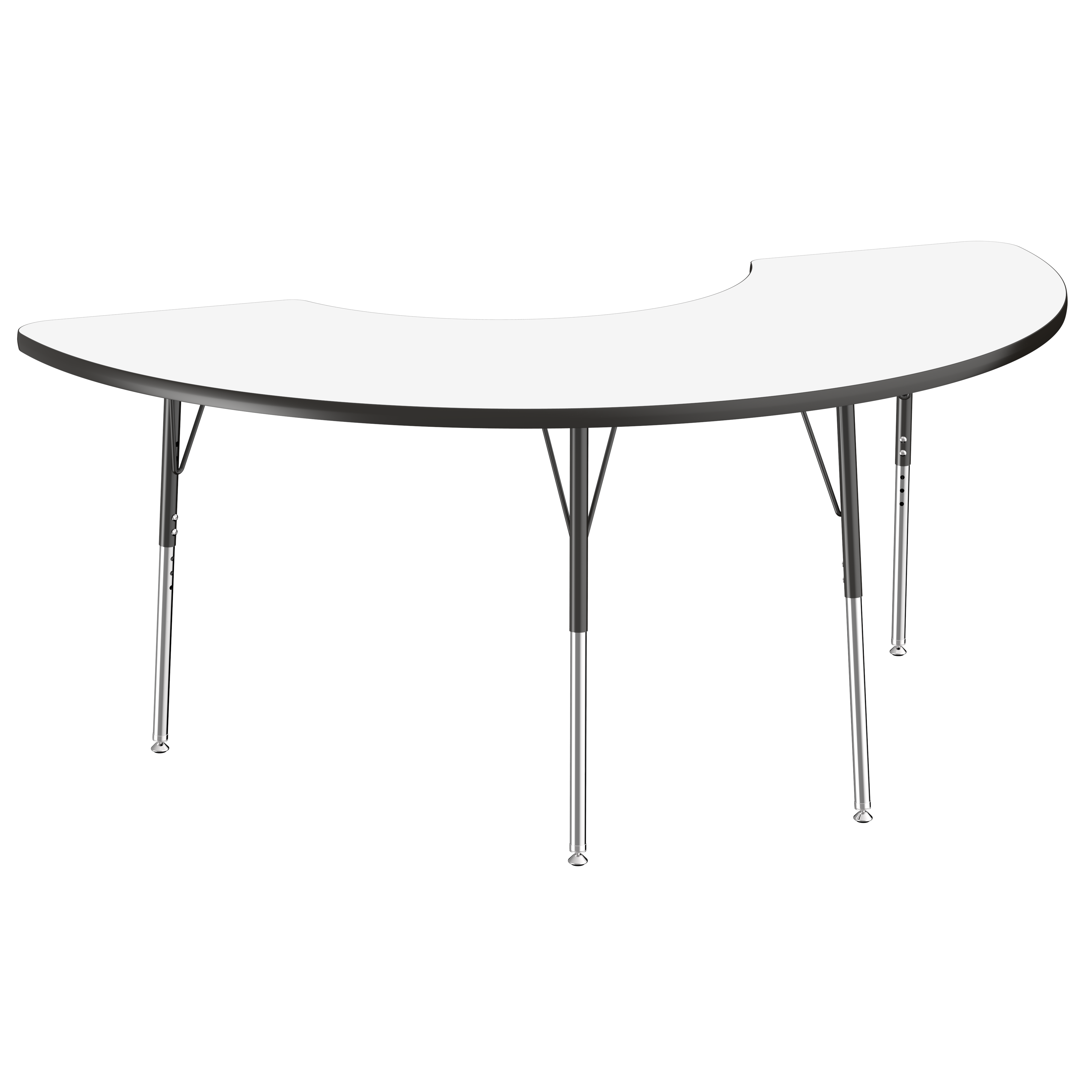 36" x 72" Half Moon Dry-Erase Activity Table with Adjustable Standard Swivel Glide Legs - Whiteboard/Black