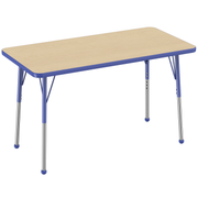24" x 48" Rectangle T-Molding Activity Table with Adjustable Standard Ball Glide Legs - Maple/Blue