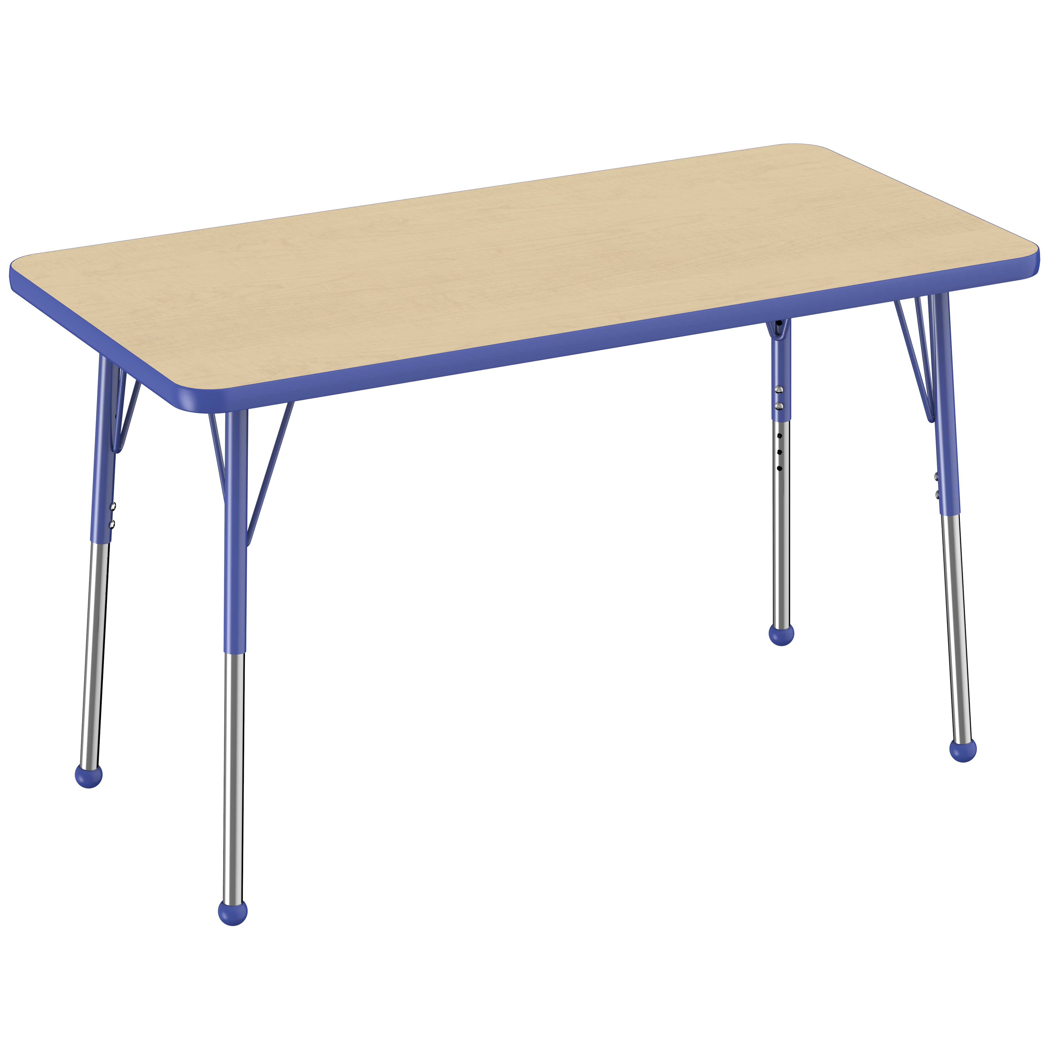 24" x 48" Rectangle T-Molding Activity Table with Adjustable Standard Ball Glide Legs - Maple/Blue