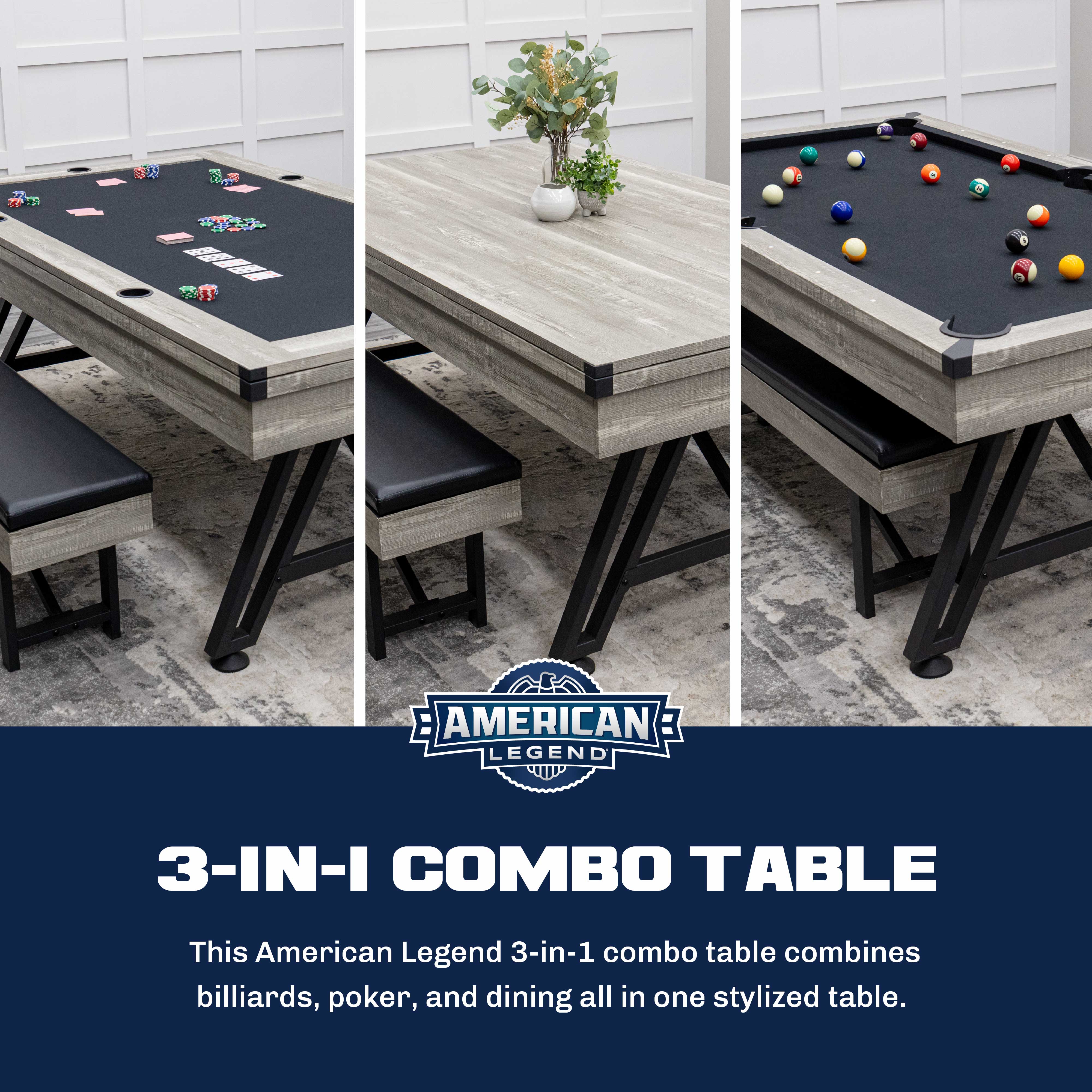 American Legend 3-In-1 Madison Pool + Poker Dining Table