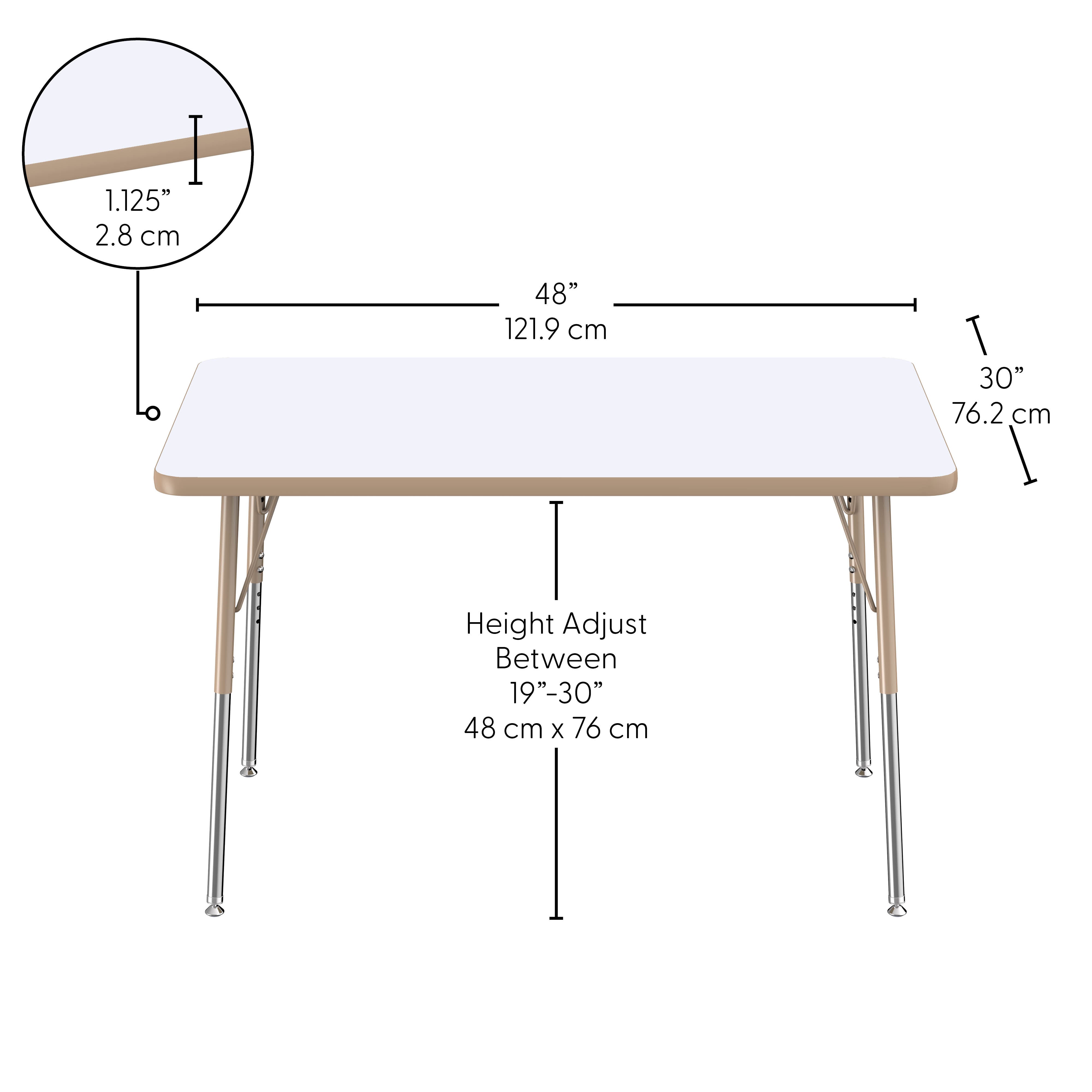 30" x 48" Rectangle Dry-Erase Activity Table with Adjustable Standard Swivel Glide Legs - Whiteboard/Sand