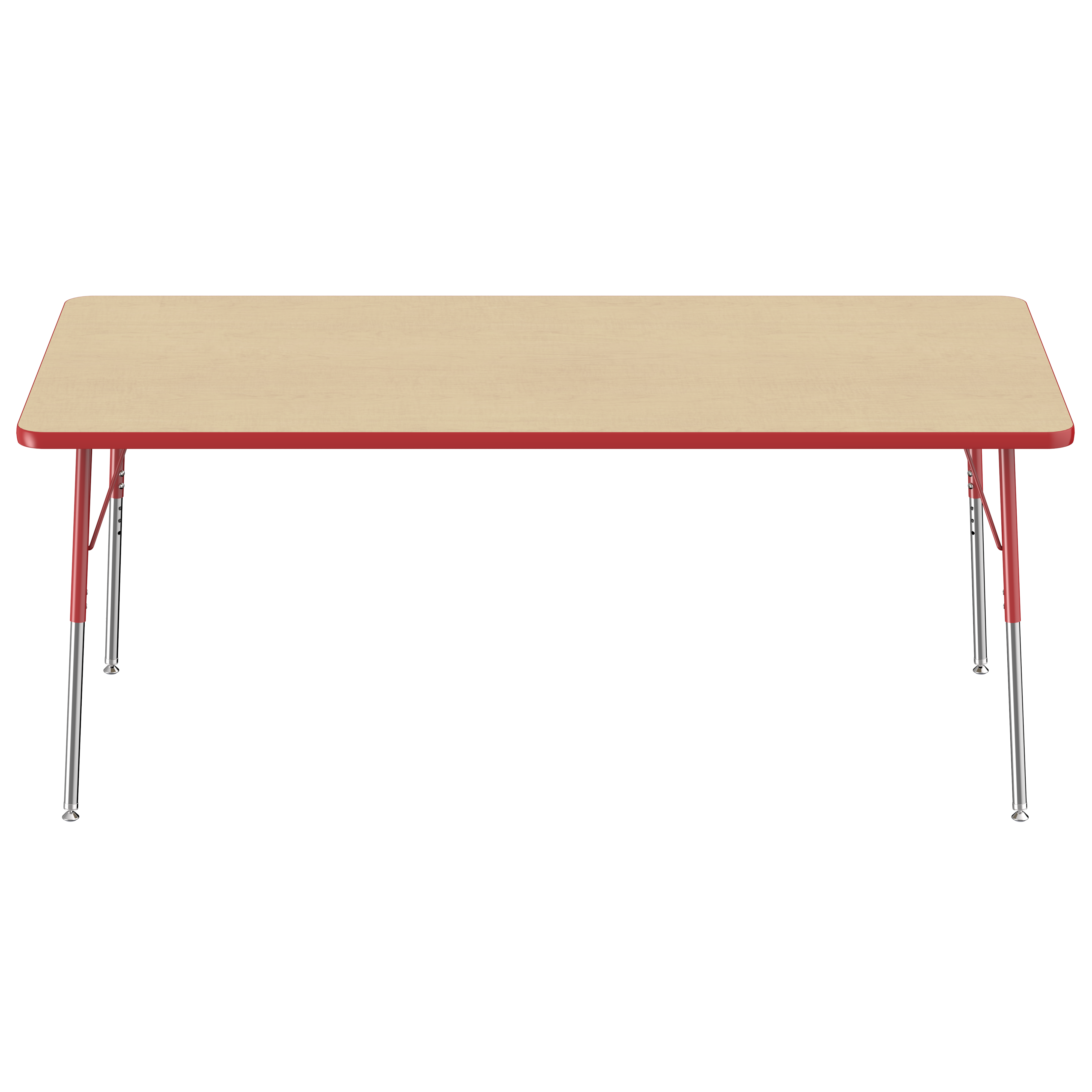 36" x 72" Rectangle T-Molding Activity Table with Adjustable Standard Swivel Glide Legs - Maple/Red