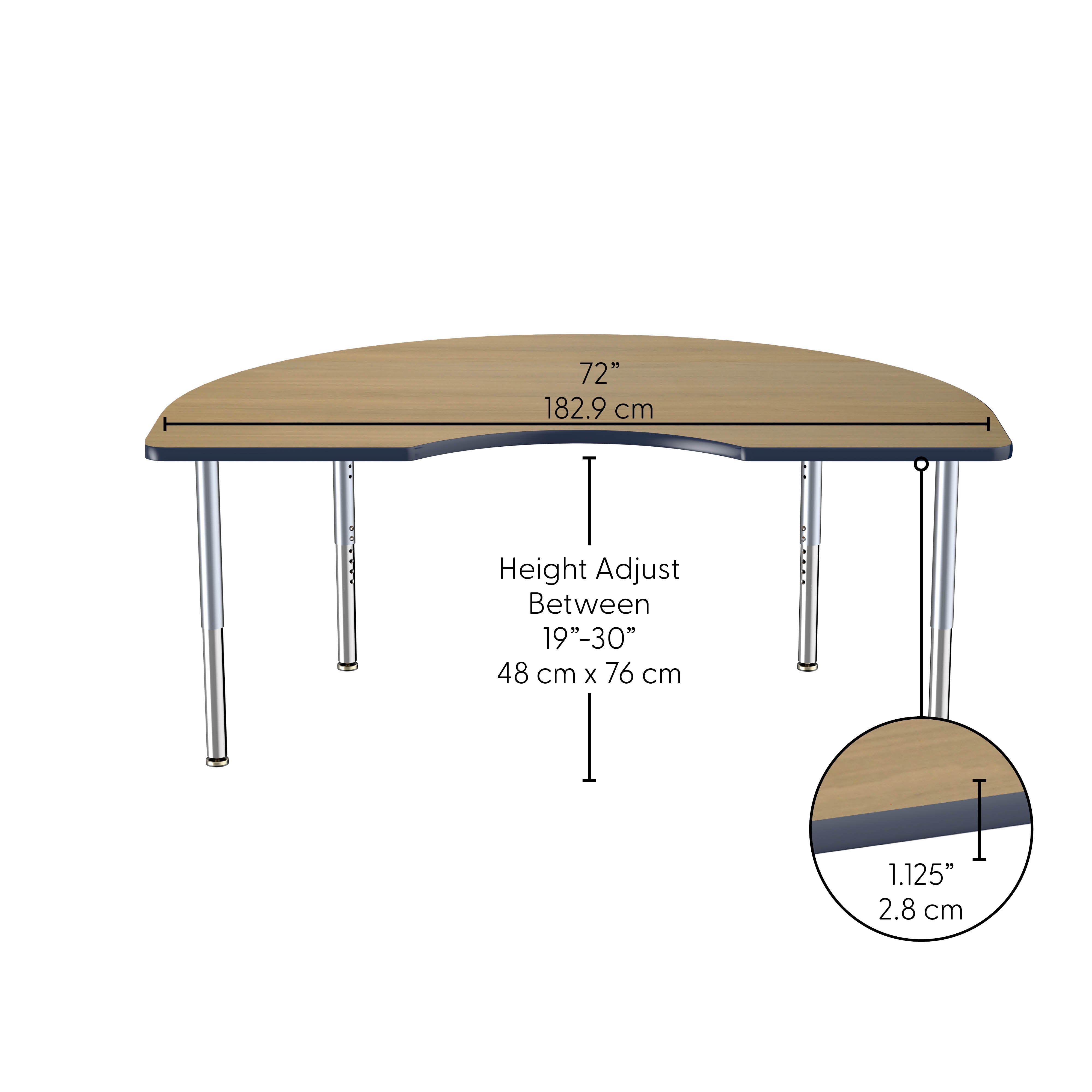 48" x 72" Kidney Thermofused Activity Table with Adjustable Super Legs - Pasadena Oak/Navy/Silver