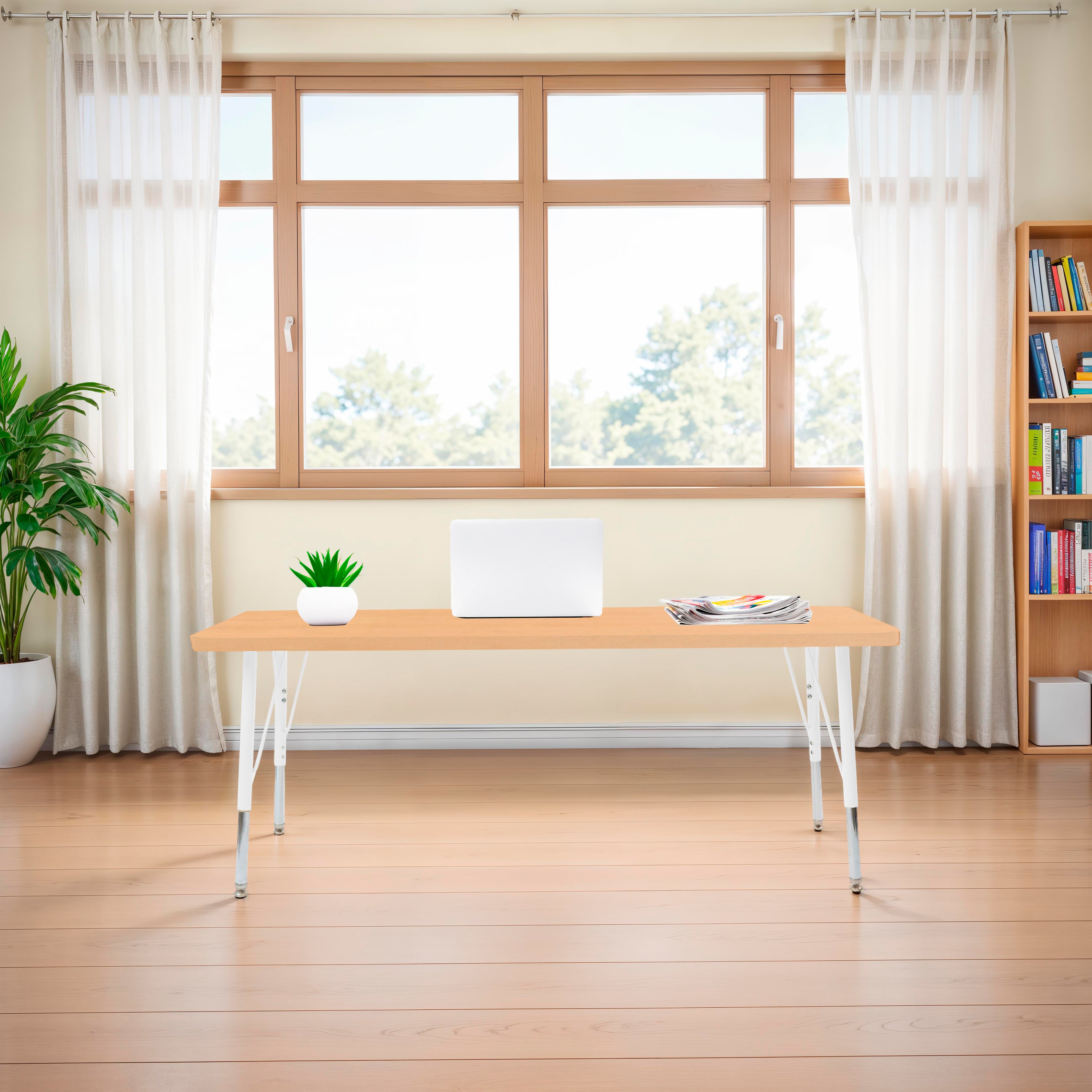 24" x 60" Rectangle Thermofused Woodgrain Activity Table with Standard Legs - Maple Grain/White