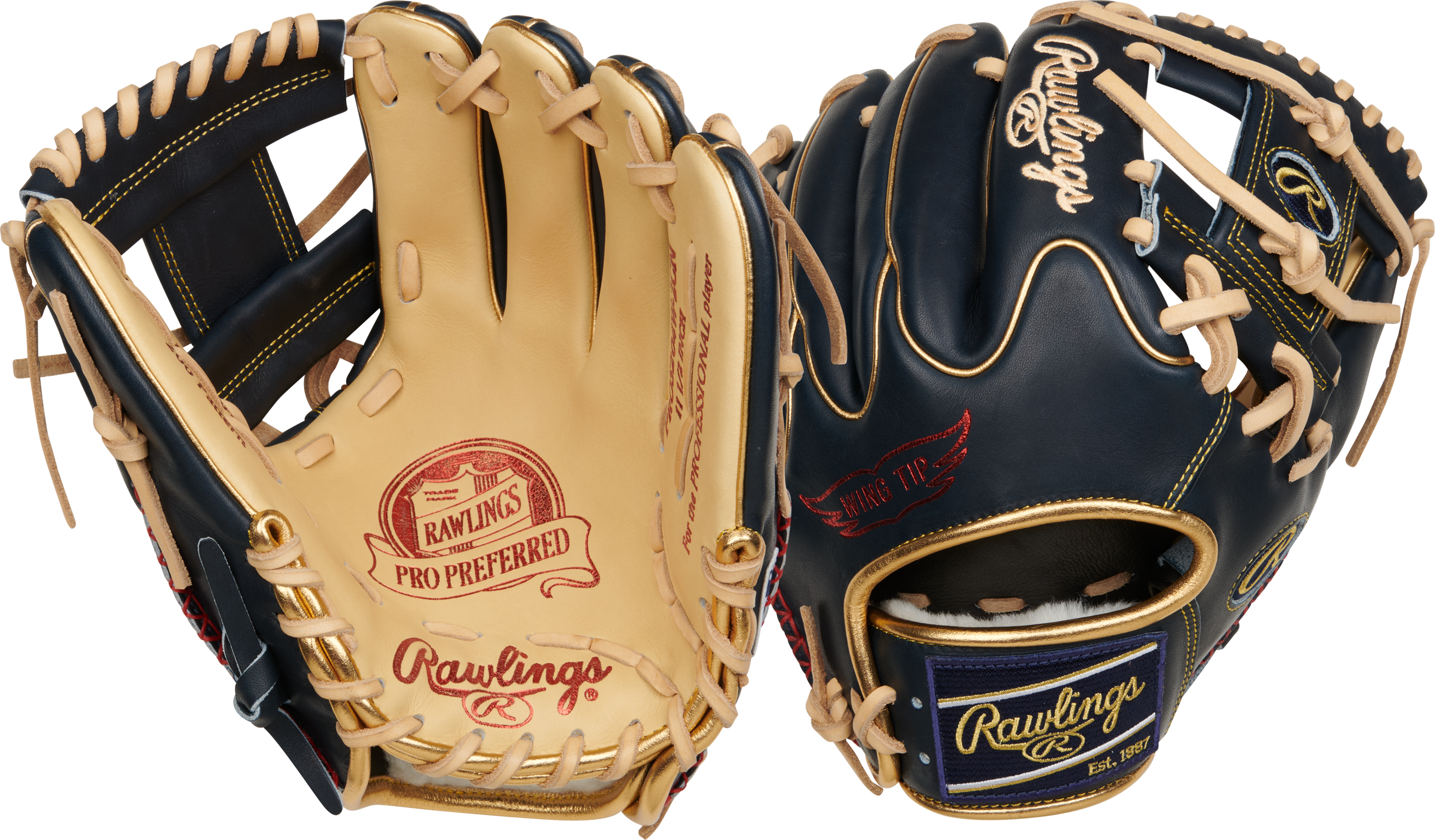 Rawlings Pro Preferred Series 11.5-Inch Baseball Glove - Right Hand Thrower - Camel/Navy