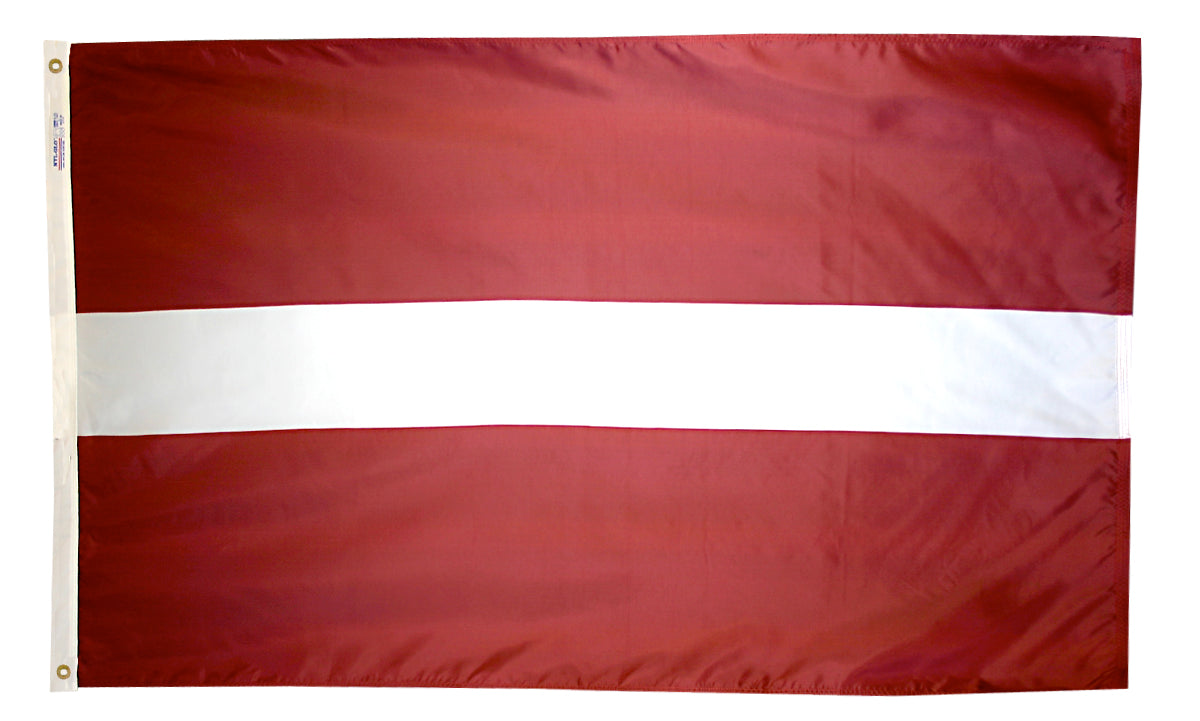 Latvia Flag 3x5 ft. Nylon SolarGuard Nyl-Glo 100% Made in USA to Official United Nations Design Specifications.
