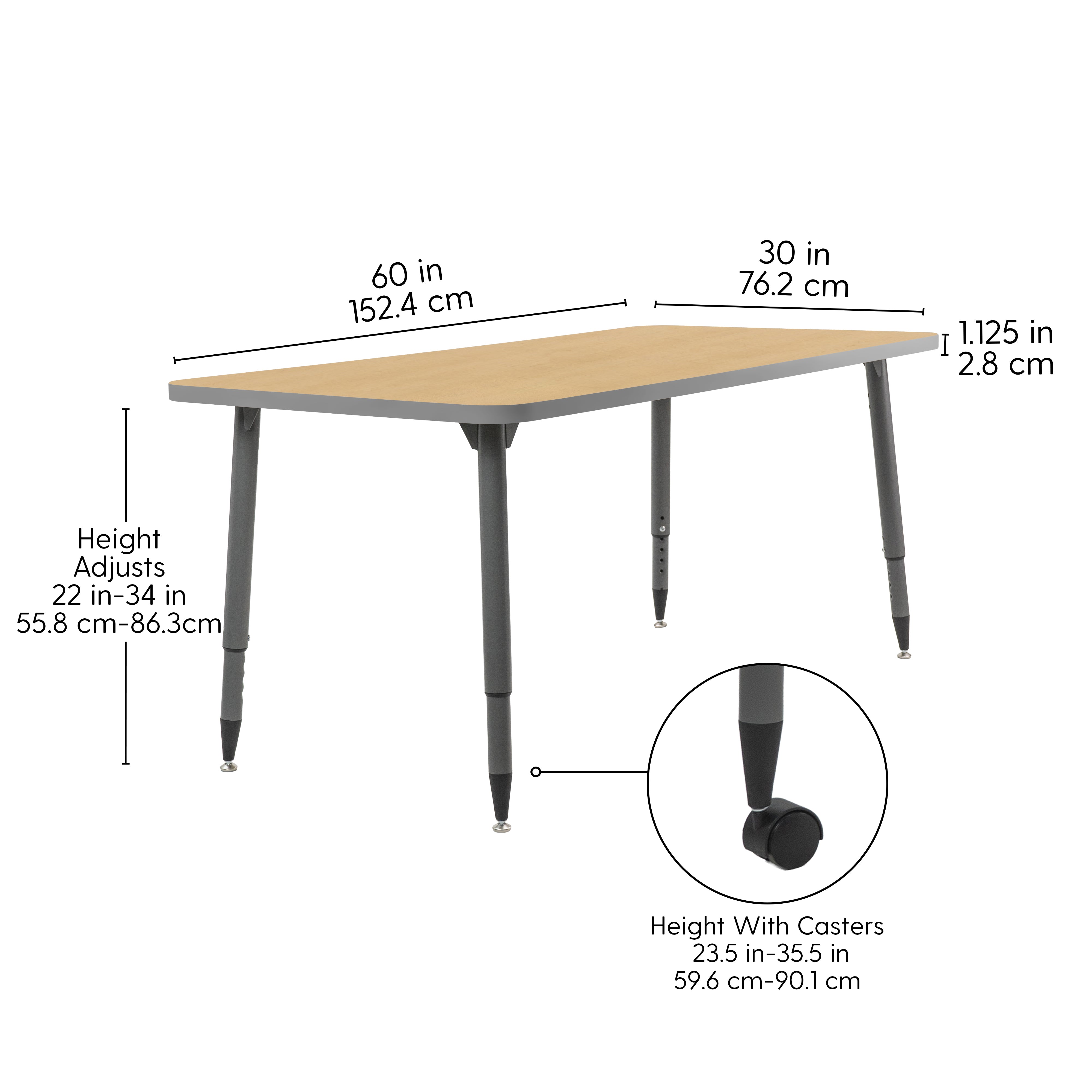 Adapte 30" x 60" Rectangle Thermofused Activity Table with Adjustable Tapered Legs - North Sea/North Sea