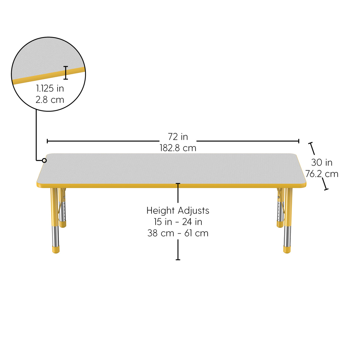 30" x 72" Rectangle T-Molding Activity Table with Adjustable Chunky Legs - Gray/Yellow