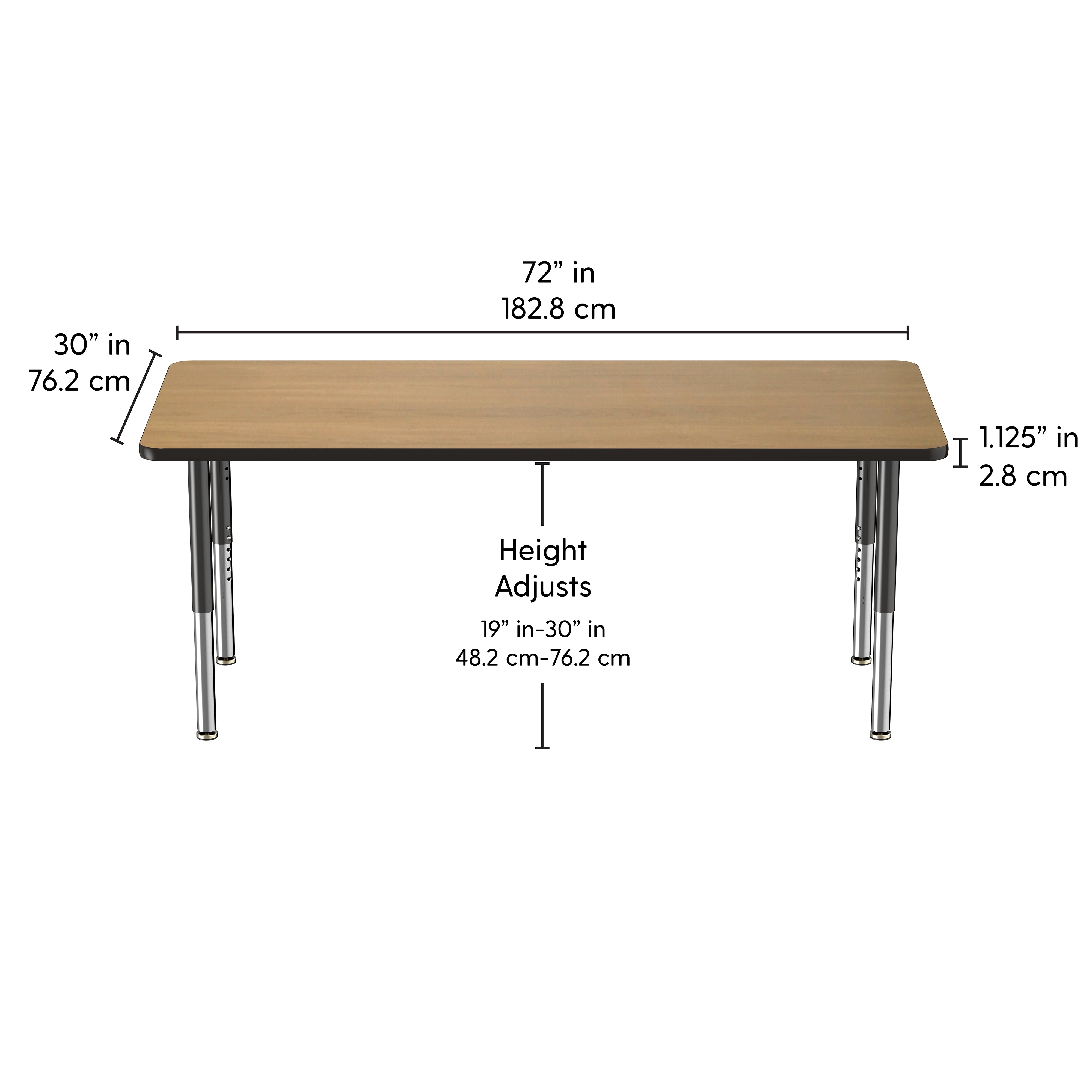 30" x 72" Rectangle T-Molding Activity Table with Adjustable Super Legs - Pasadena Oak/Black