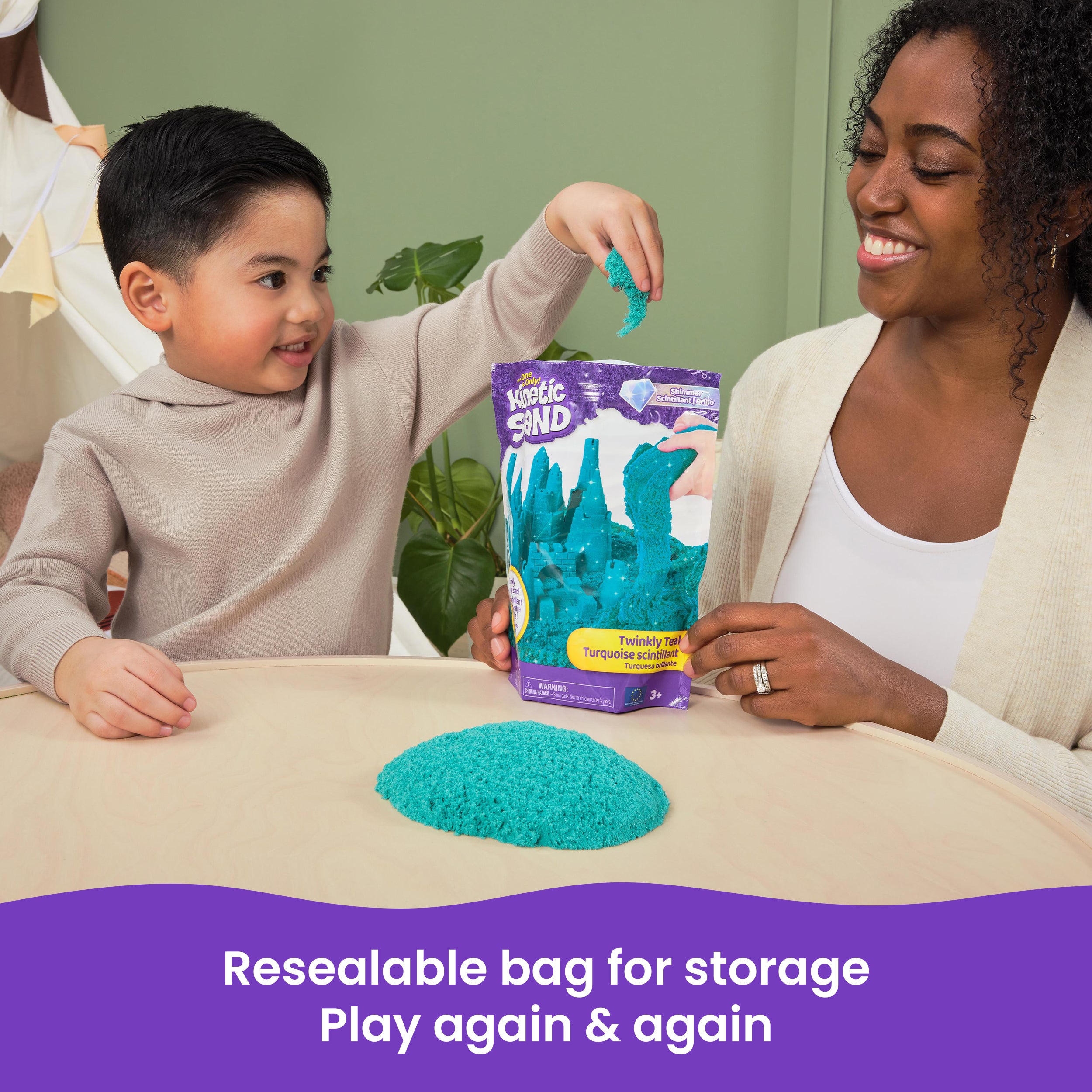 Kinetic Sand, Twinkly Teal 2lb Bag of All-Natural Shimmering Play Sand for Squishing, Mixing and Molding, Sensory Toys for Kids Ages 3 and up