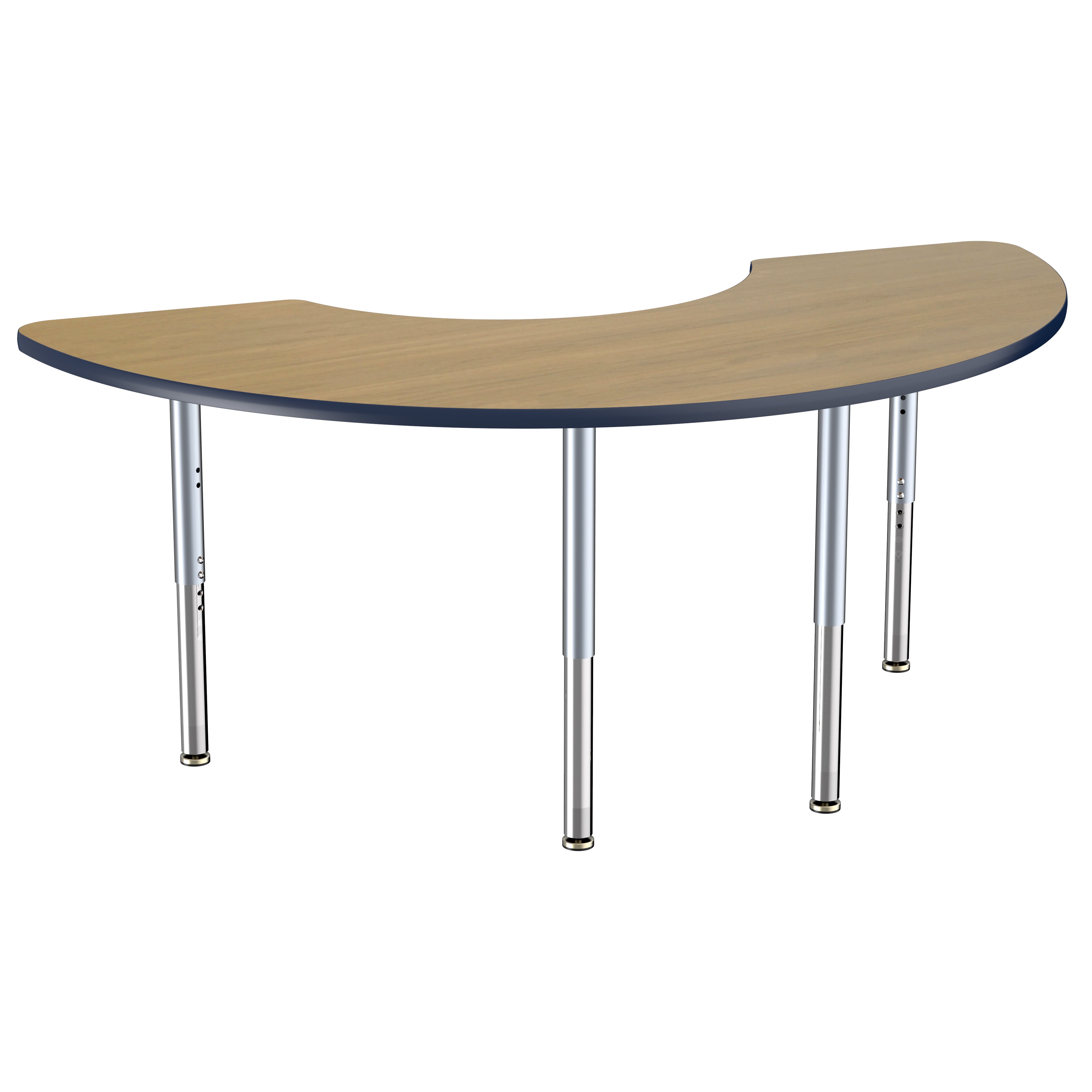 36" x 72" Half Moon Thermofused Activity Table with Adjustable Super Legs - Pasadena Oak/Navy/Silver