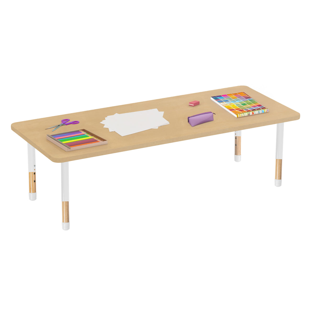 30" x 72" Rectangle Thermofused Activity Table with Adjustable Chunky Wood Legs - Maple Grain/White/Natural