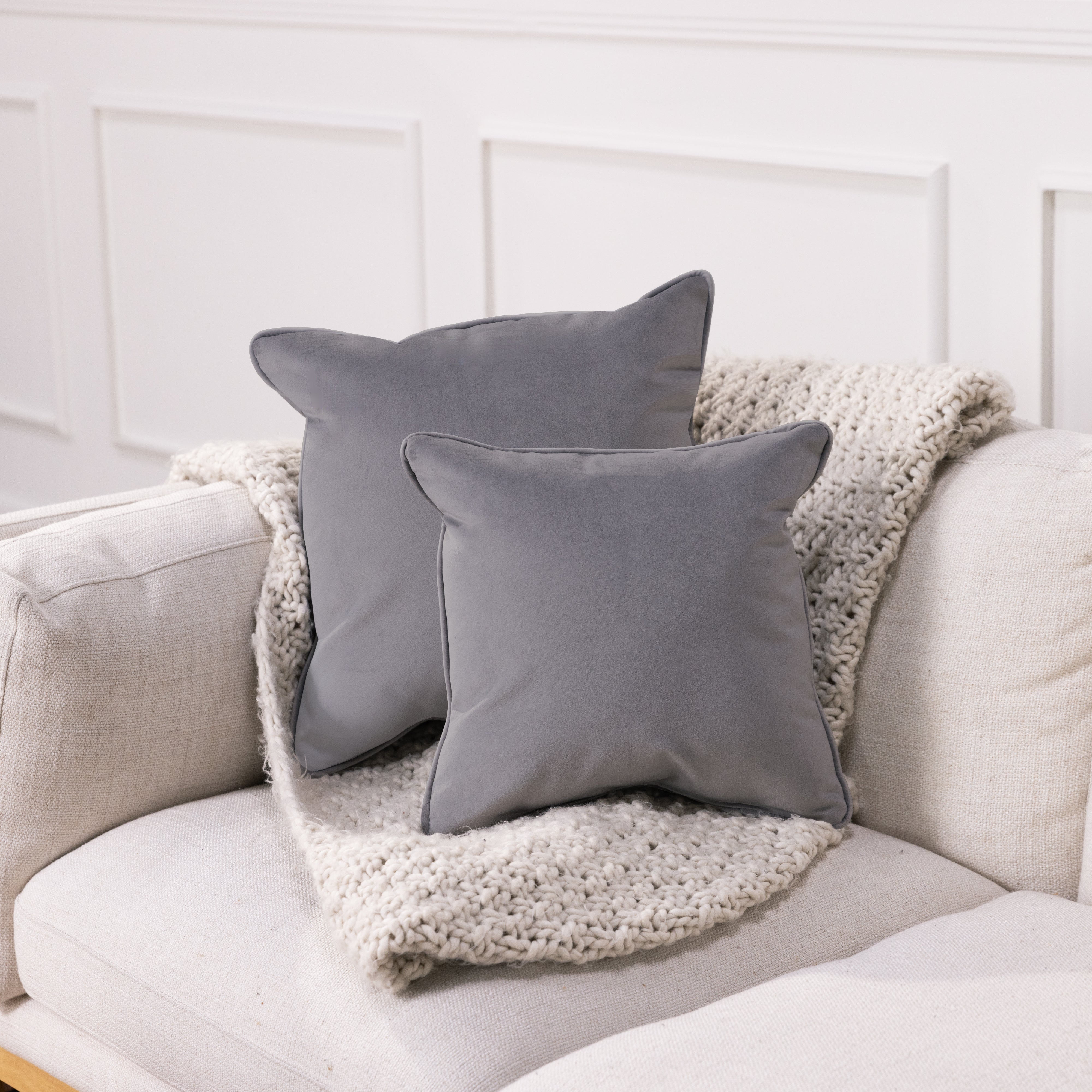 15" x 15" Square Microfiber Pillow with Piping, 2-Piece - Smoke