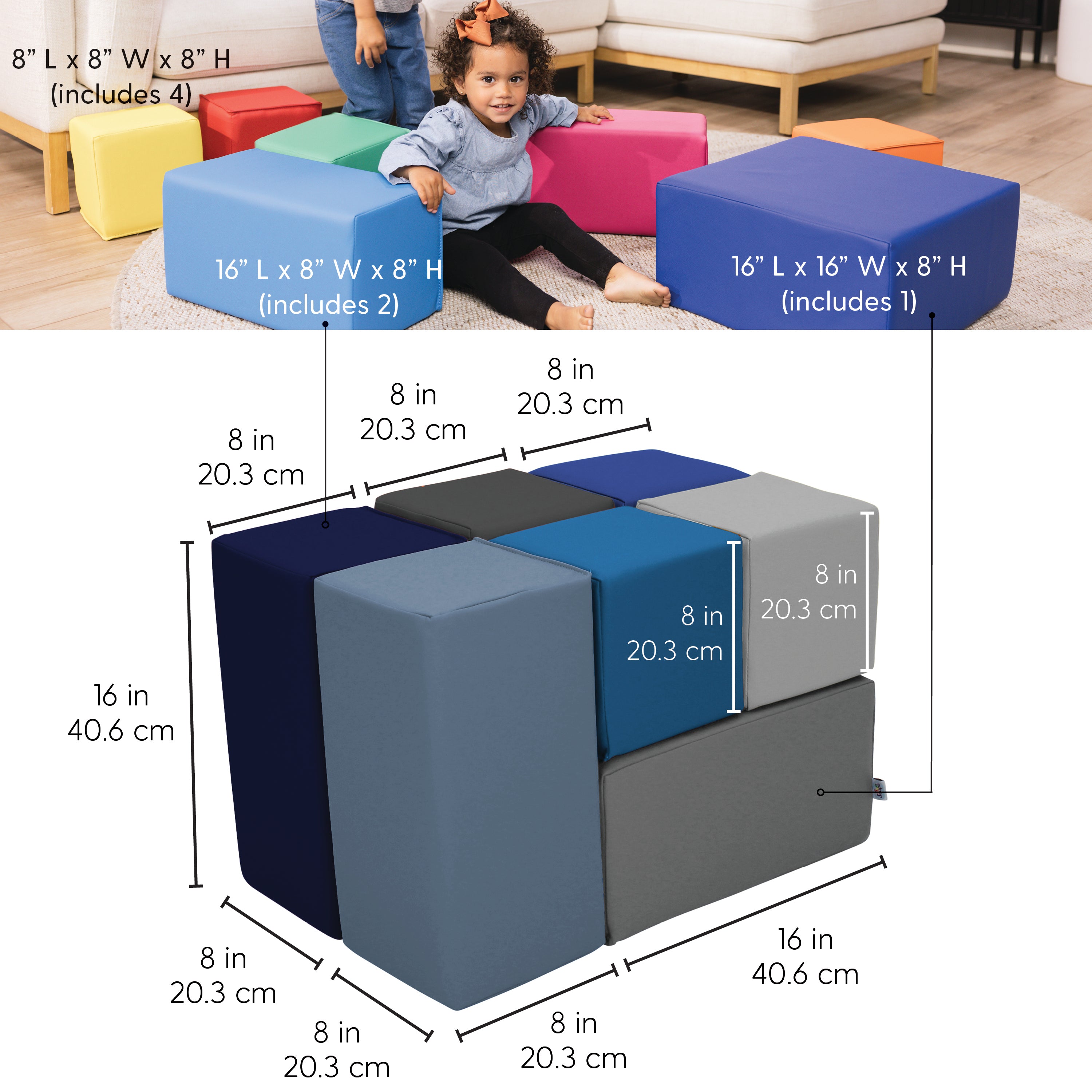 SoftScape Block Set, 7-Piece - Navy/Powder Blue