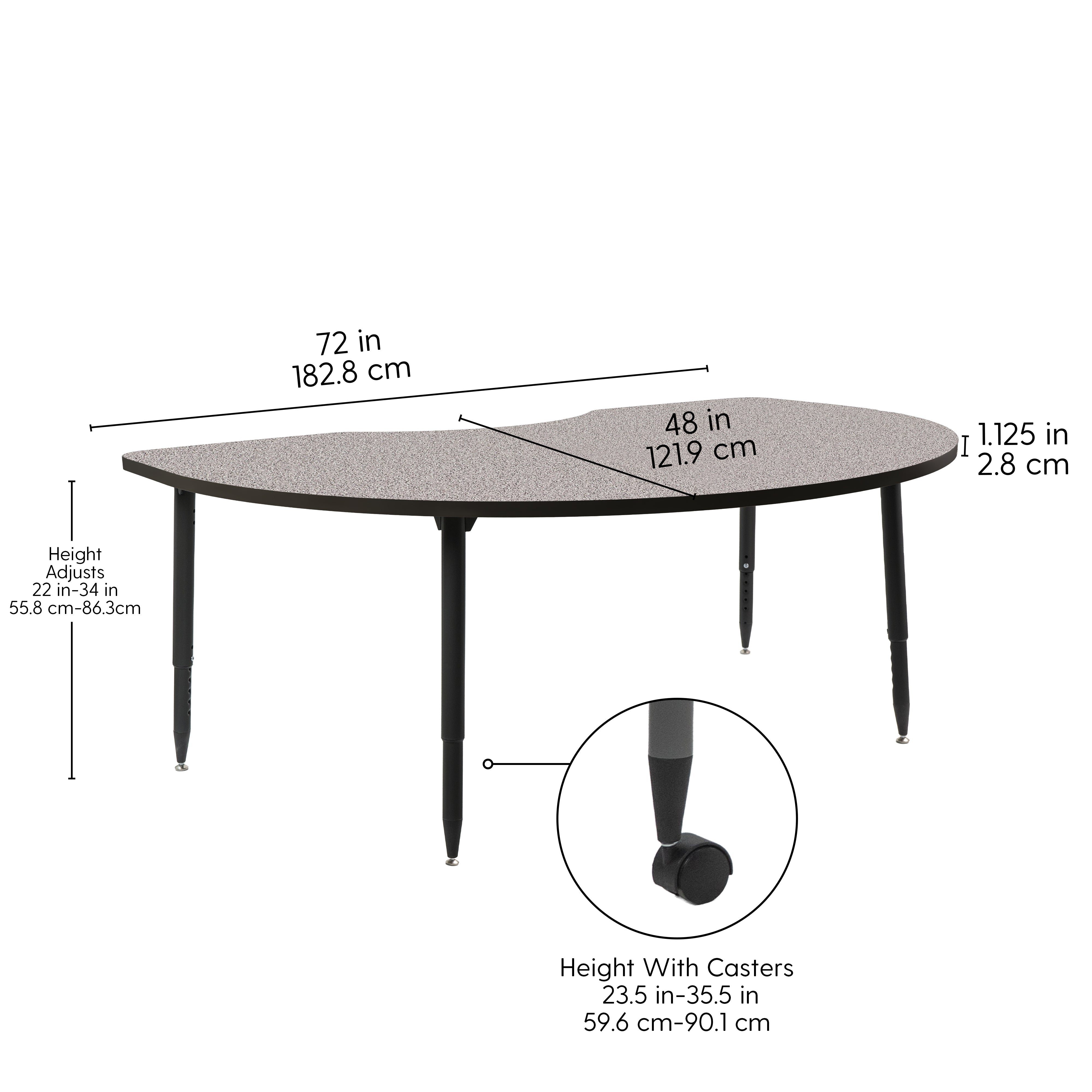 Adapte 48" x 72" Kidney Thermofused Activity Table with Adjustable Tapered Legs - Gray/Black