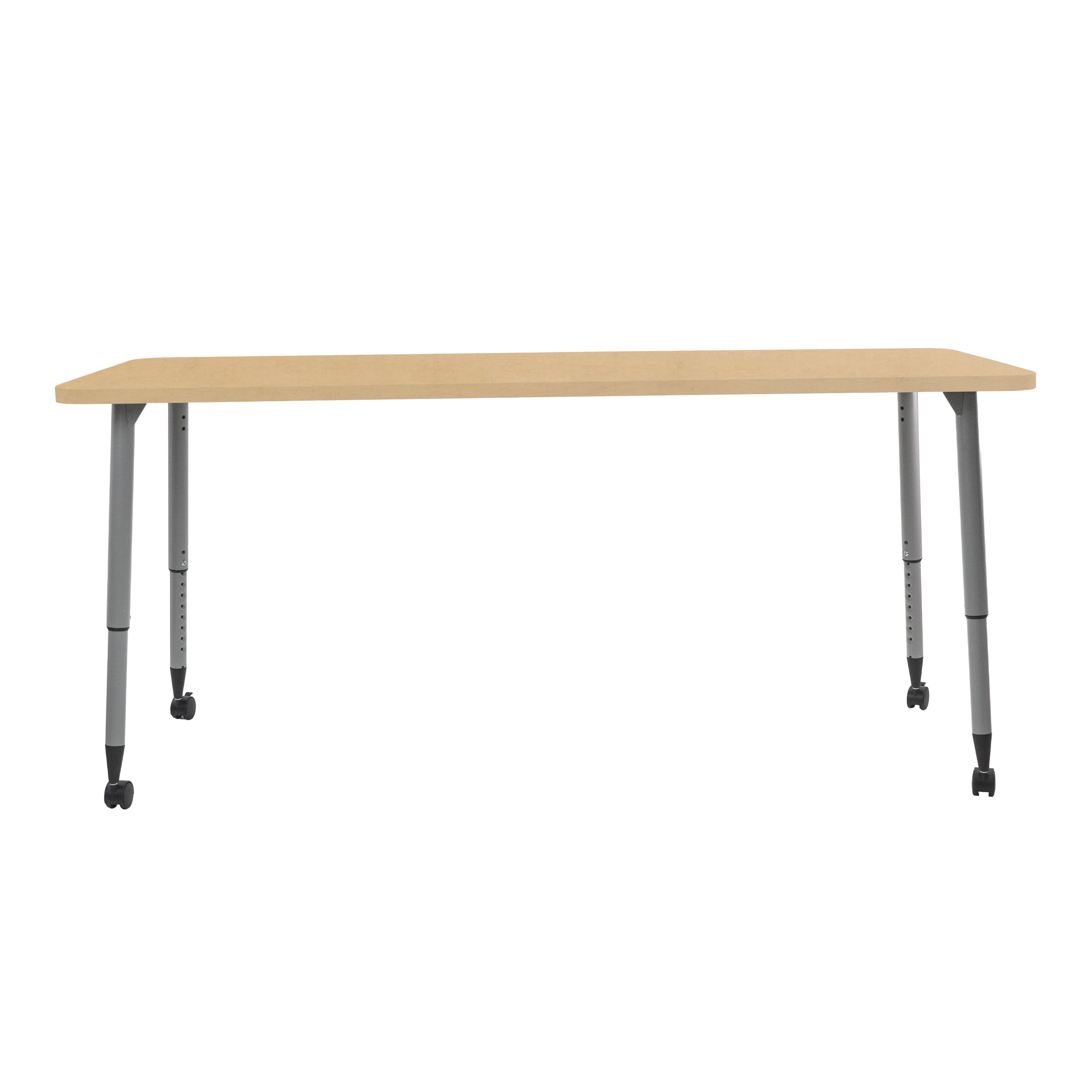 Adapte 30" x 72" Rectangle Woodgrain Activity Table with Adjustable Tapered Legs - Maple Grain/Silver