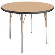 36" Round T-Molding Activity Table with Adjustable Standard Swivel Glide Legs - Maple/Black/Sand