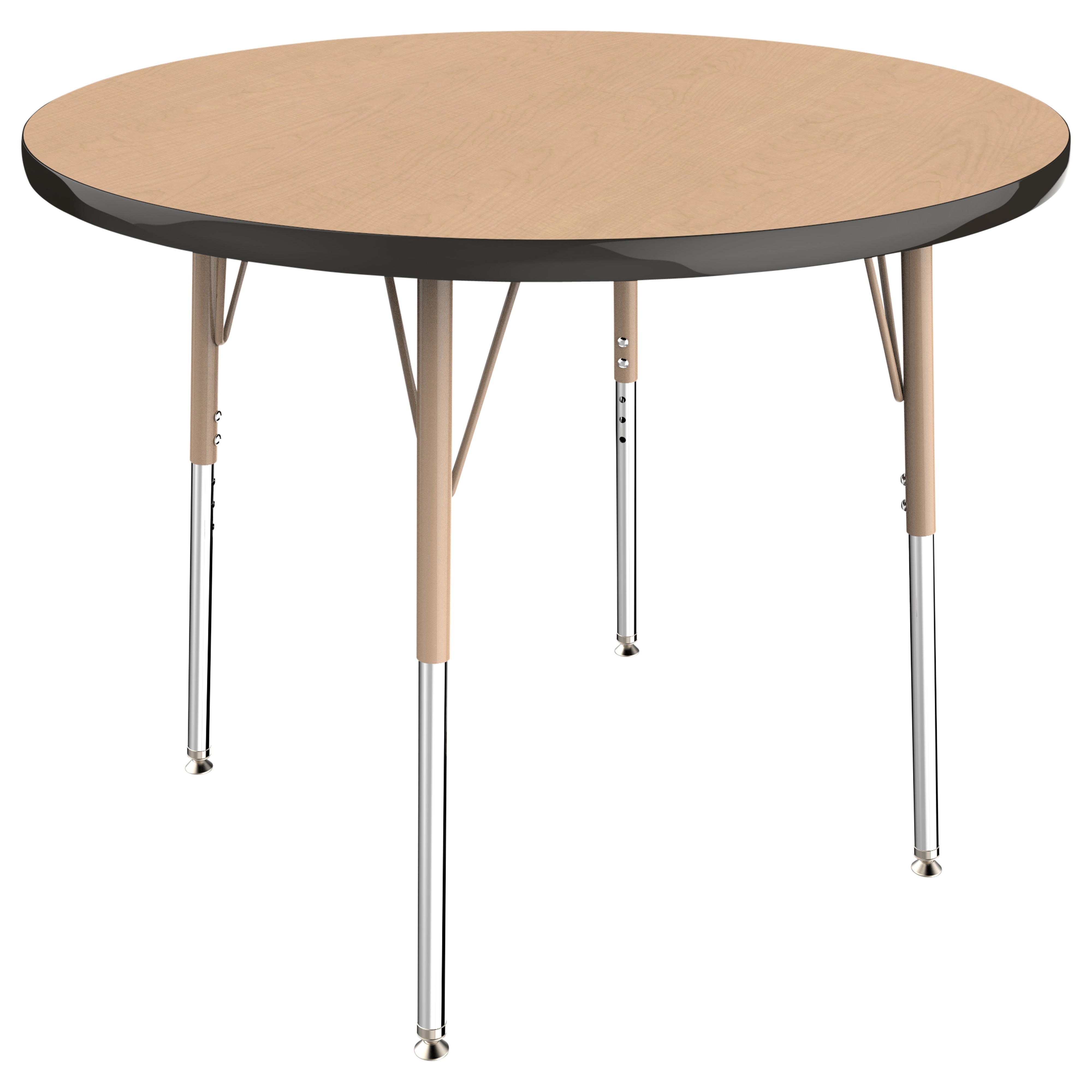 36" Round T-Molding Activity Table with Adjustable Standard Swivel Glide Legs - Maple/Black/Sand