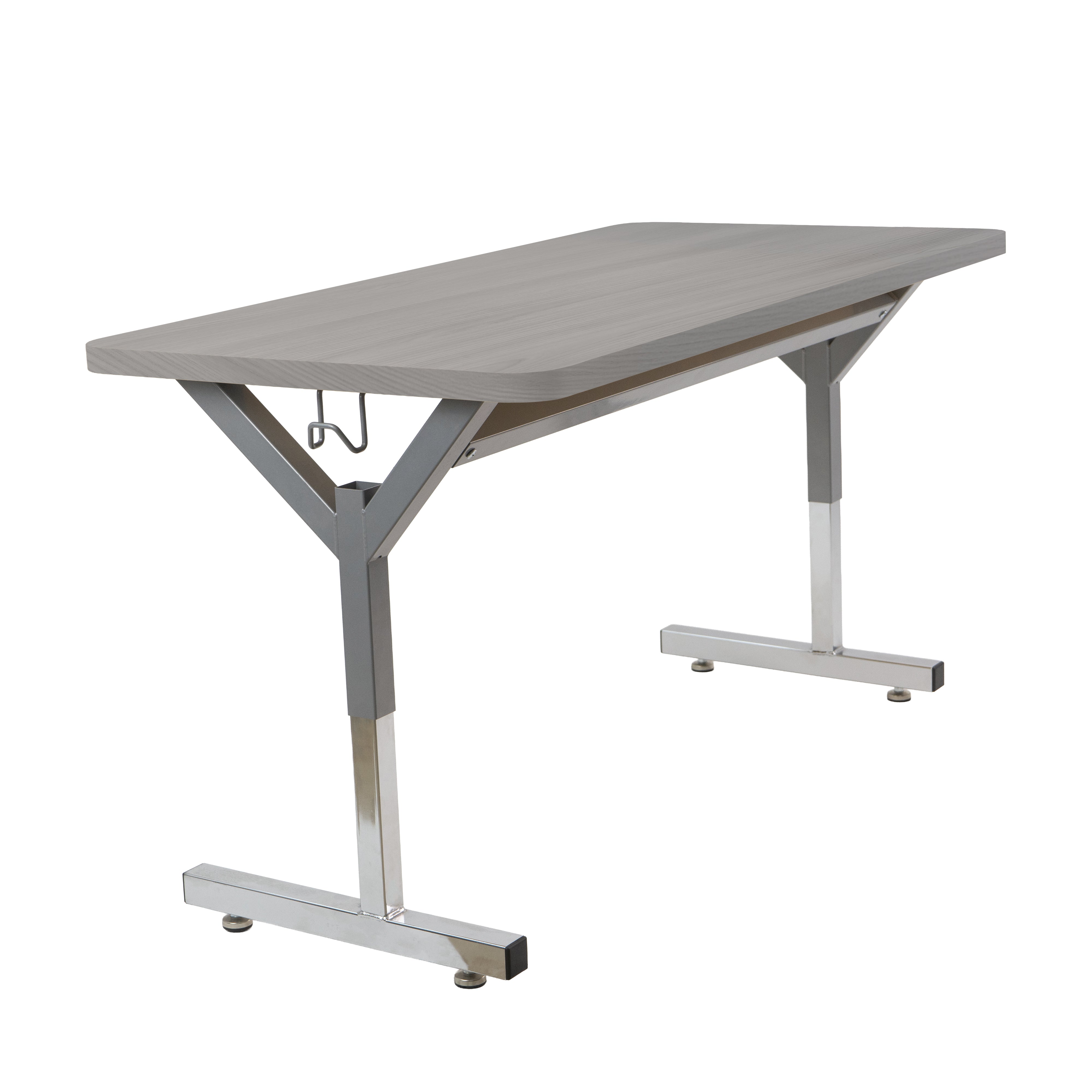 20" x 48" Rectangle Thermofused Table Desk with Adjustable Y-Frame - Light Gray Wood/Silver