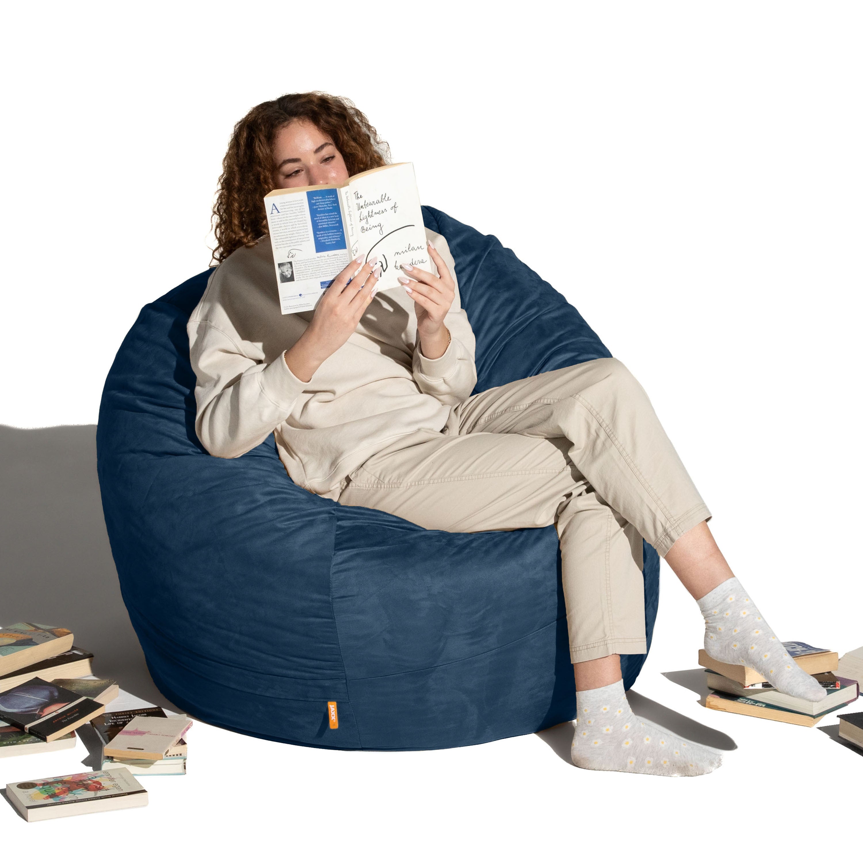 Jaxx 4 ft Round Bean Bag Chair for Adults, Navy
