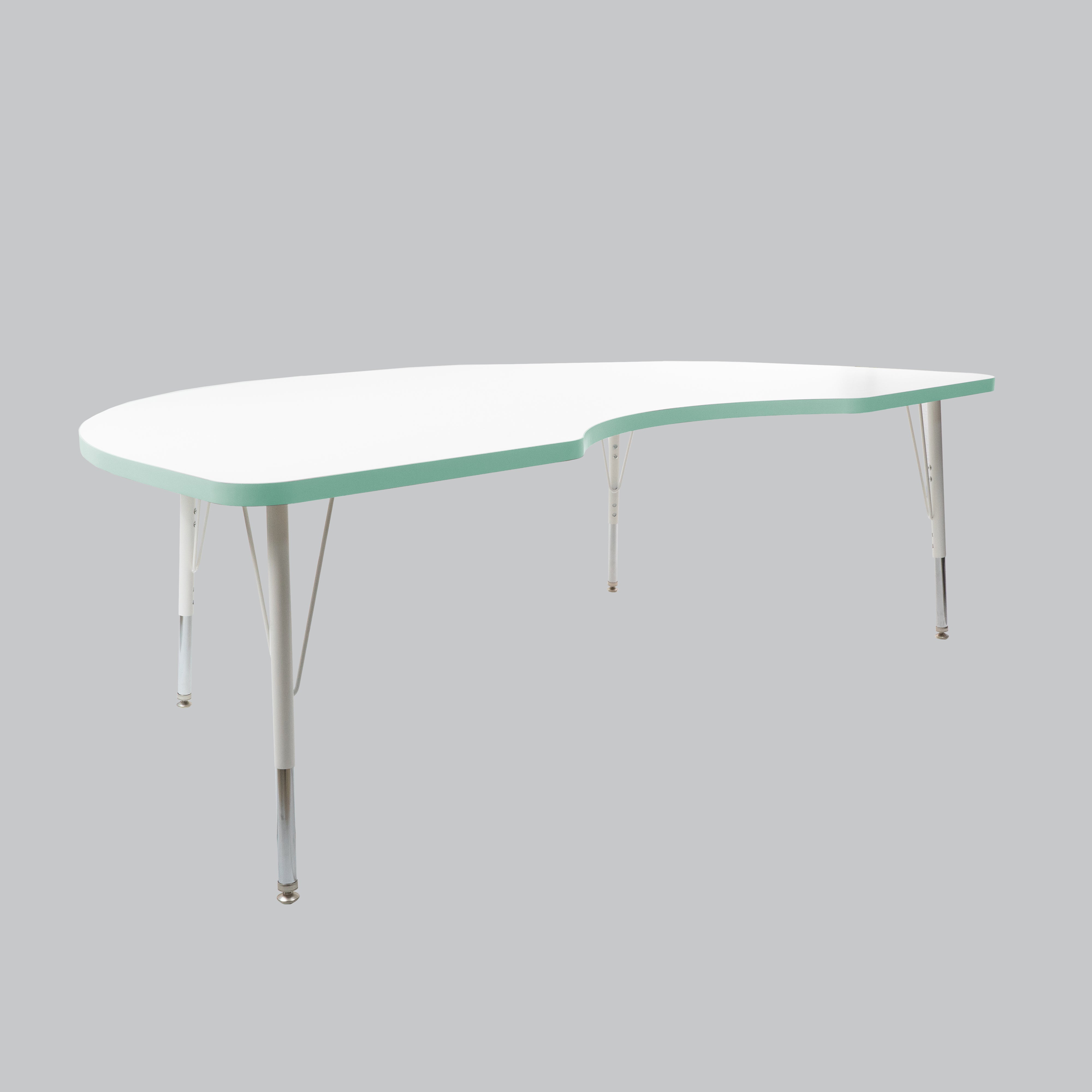 48" x 72" Kidney Thermofused Activity Table with Adjustable Standard Swivel Glide Legs - White/Seafoam/White
