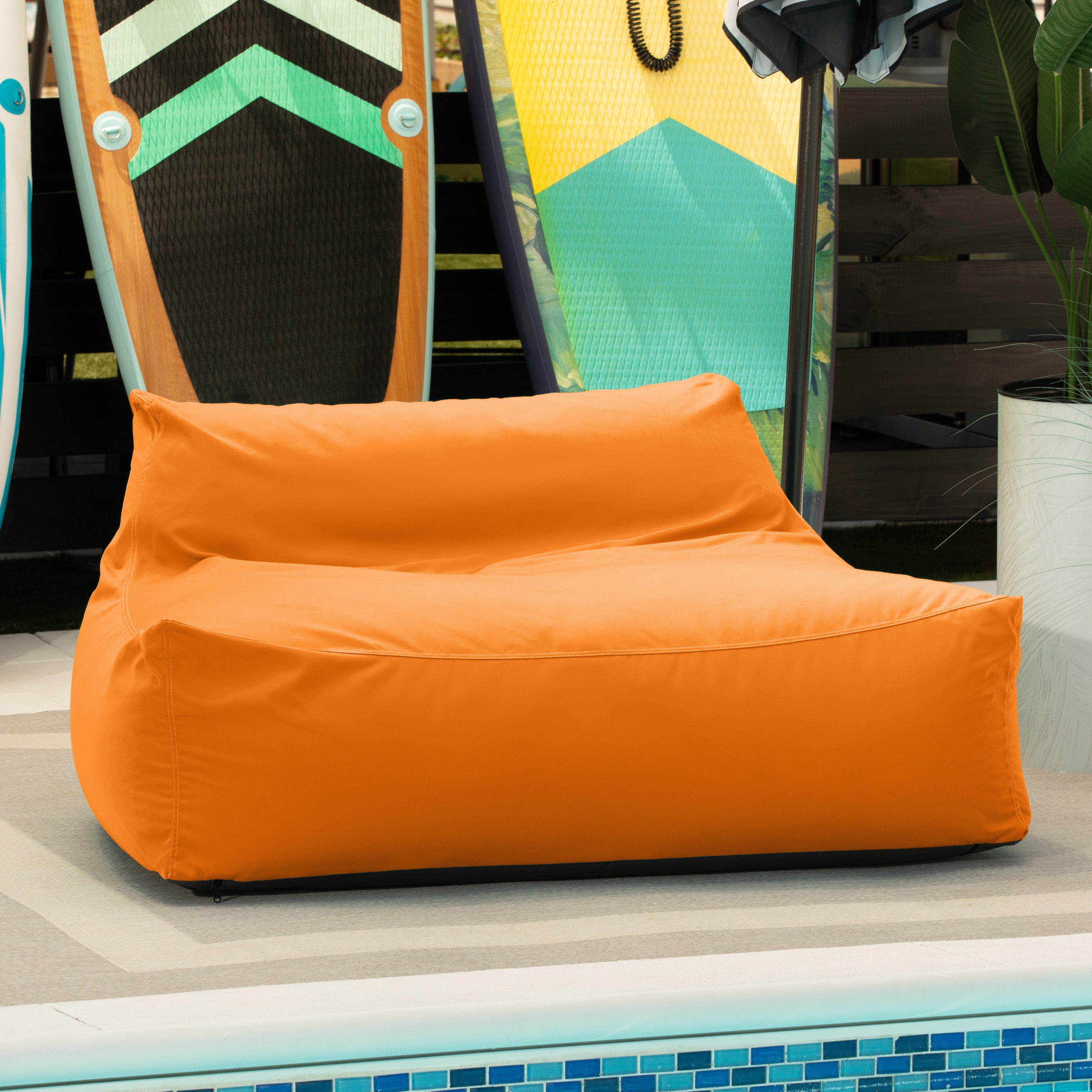 Jaxx Lavista Outdoor Bean Bag Loveseat / Modern Patio Sofa, Tangerine