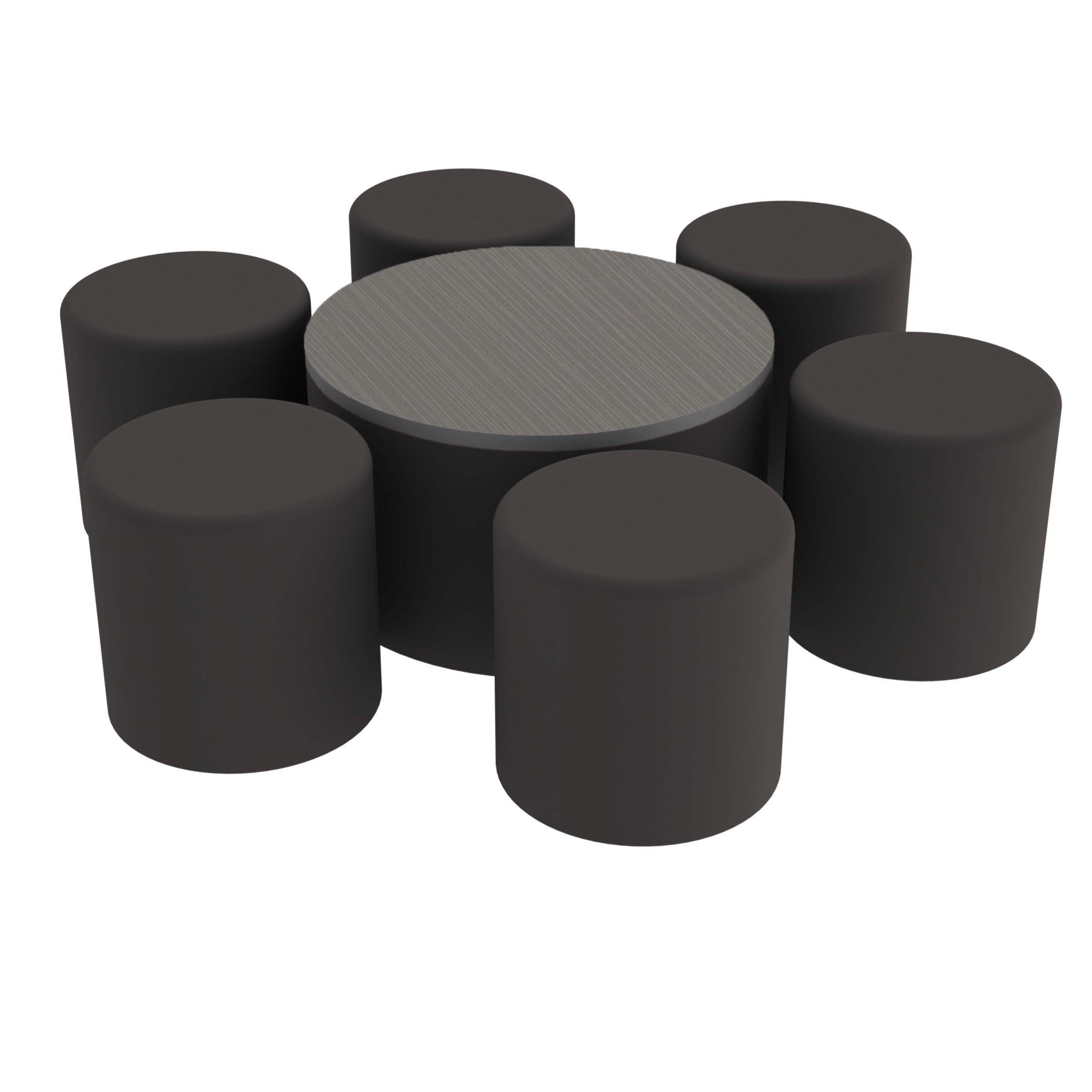 Pro Series 30" Round Ottoman Table with Round 18" H Seating, 7-Piece Set - Black/Cosmic Strandz