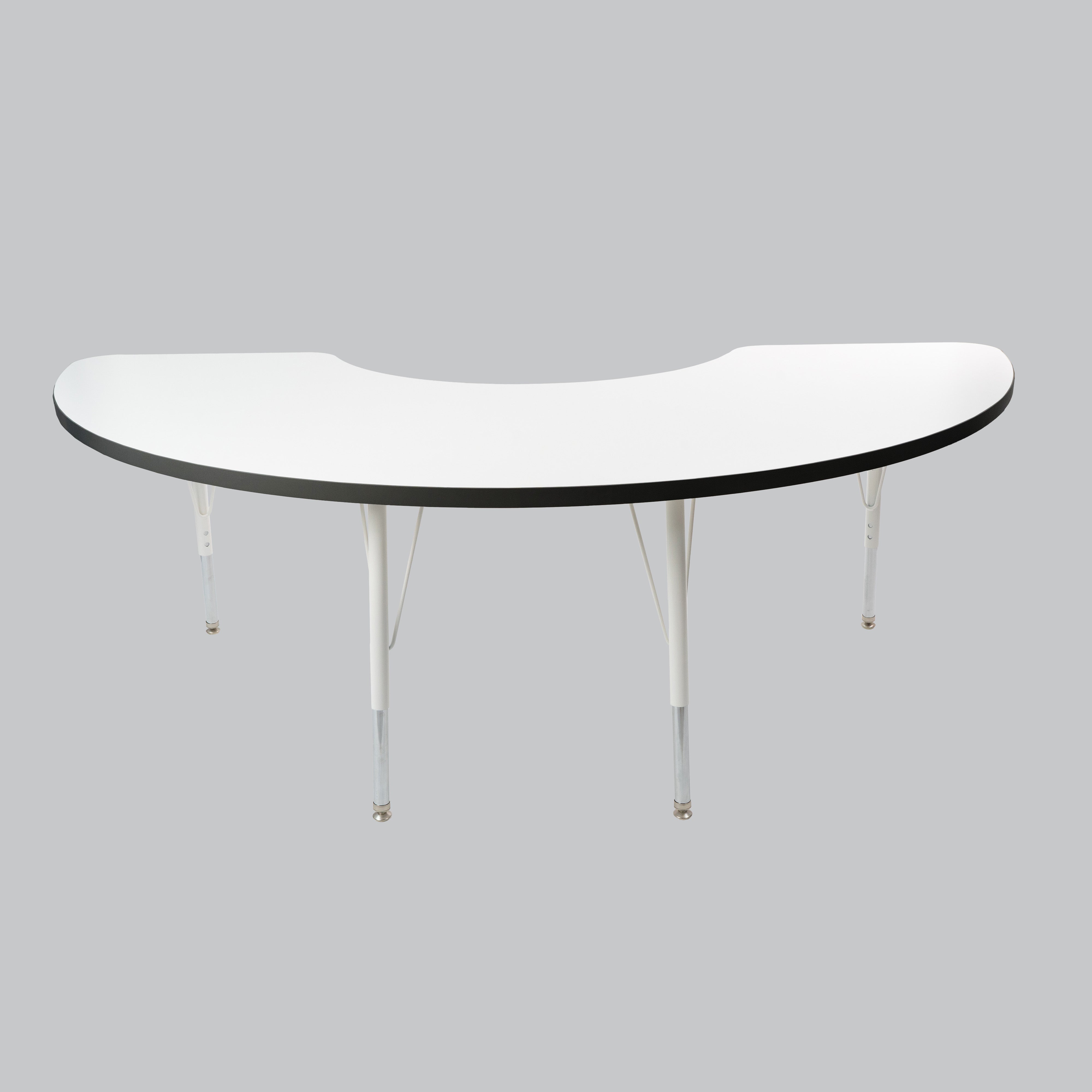 36" x 72" Half Moon Thermofused Activity Table with Adjustable Standard Swivel Glide Legs - White/Black/White