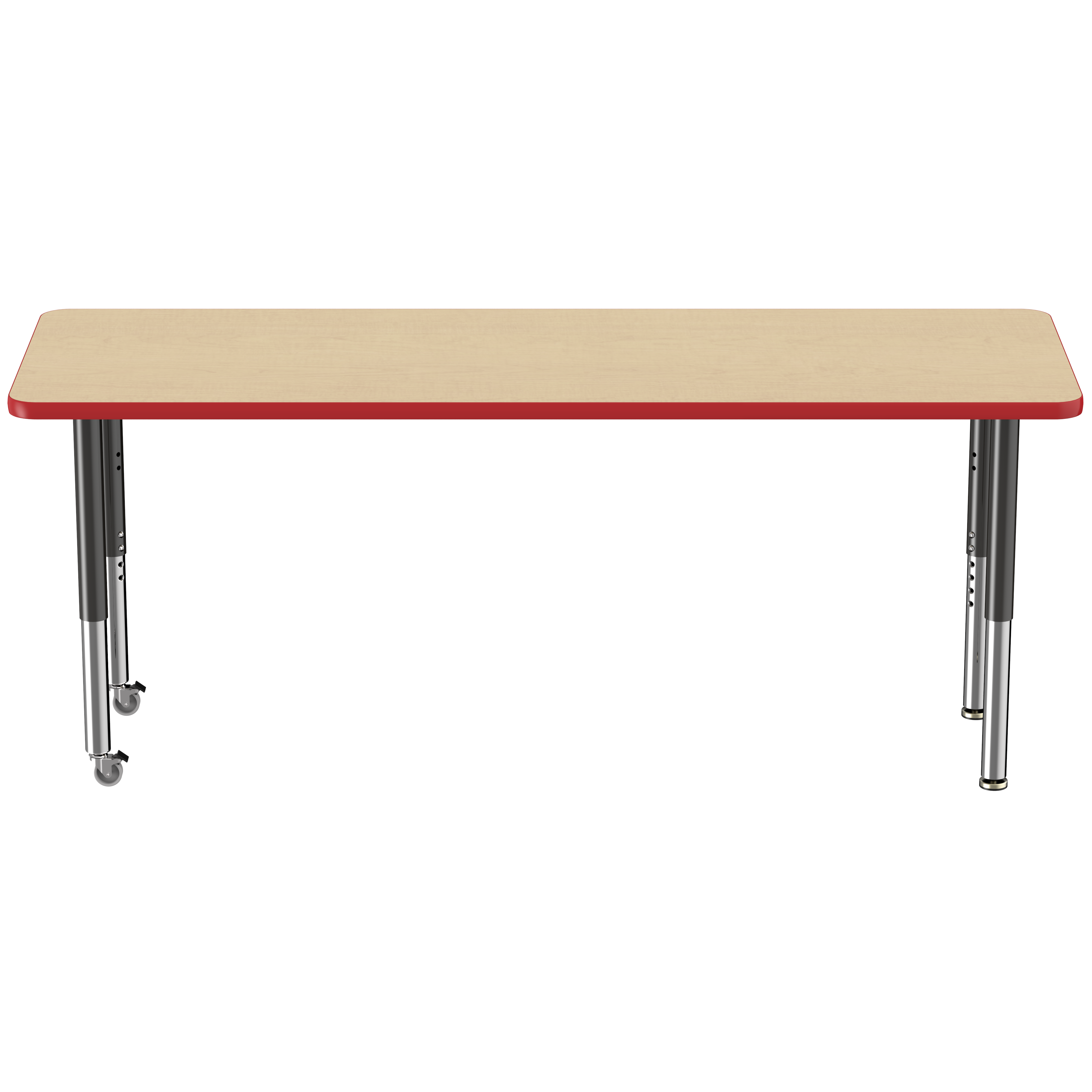 24" x 72" Rectangle T-Molding Activity Table with Adjustable Super Legs - Maple/Red/Black