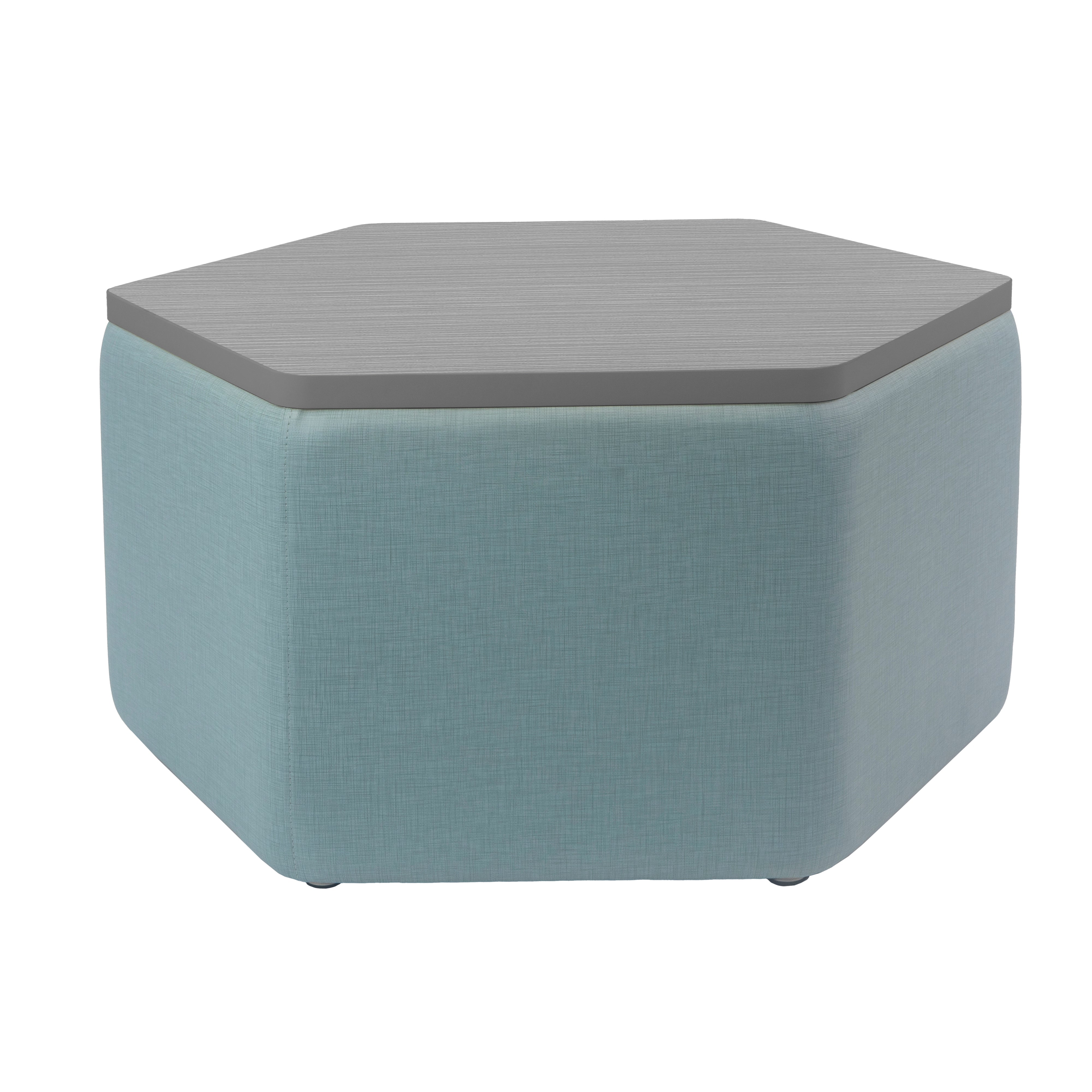 Pro Series Upholstered Hexagon Ottoman Table 18" Height - Sky Blue Crosshatch/Cosmic Strandz