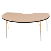 48" x 72" Kidney T-Molding Activity Table with Adjustable Standard Swivel Glide Legs - Maple/Black/Sand
