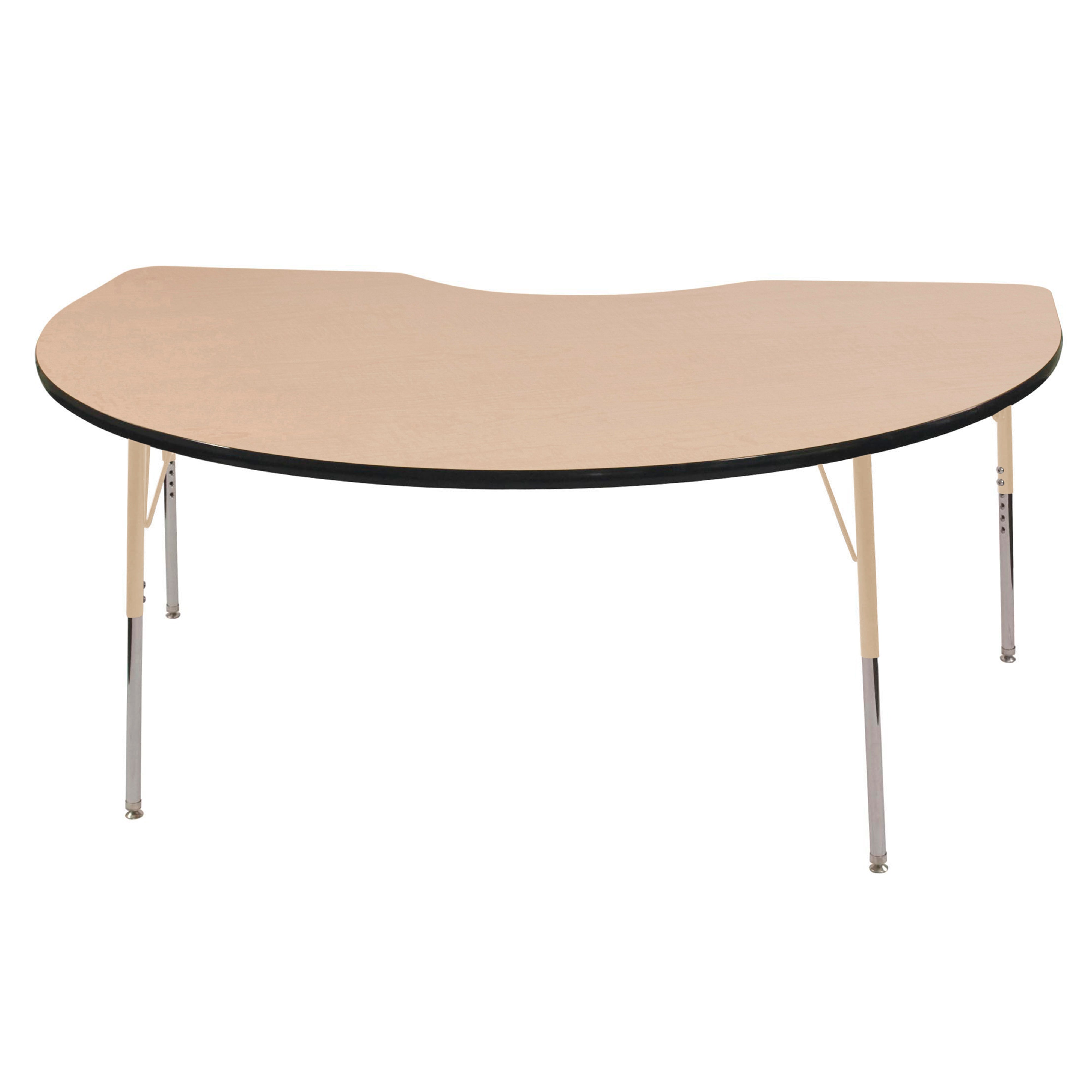 48" x 72" Kidney T-Molding Activity Table with Adjustable Standard Swivel Glide Legs - Maple/Black/Sand