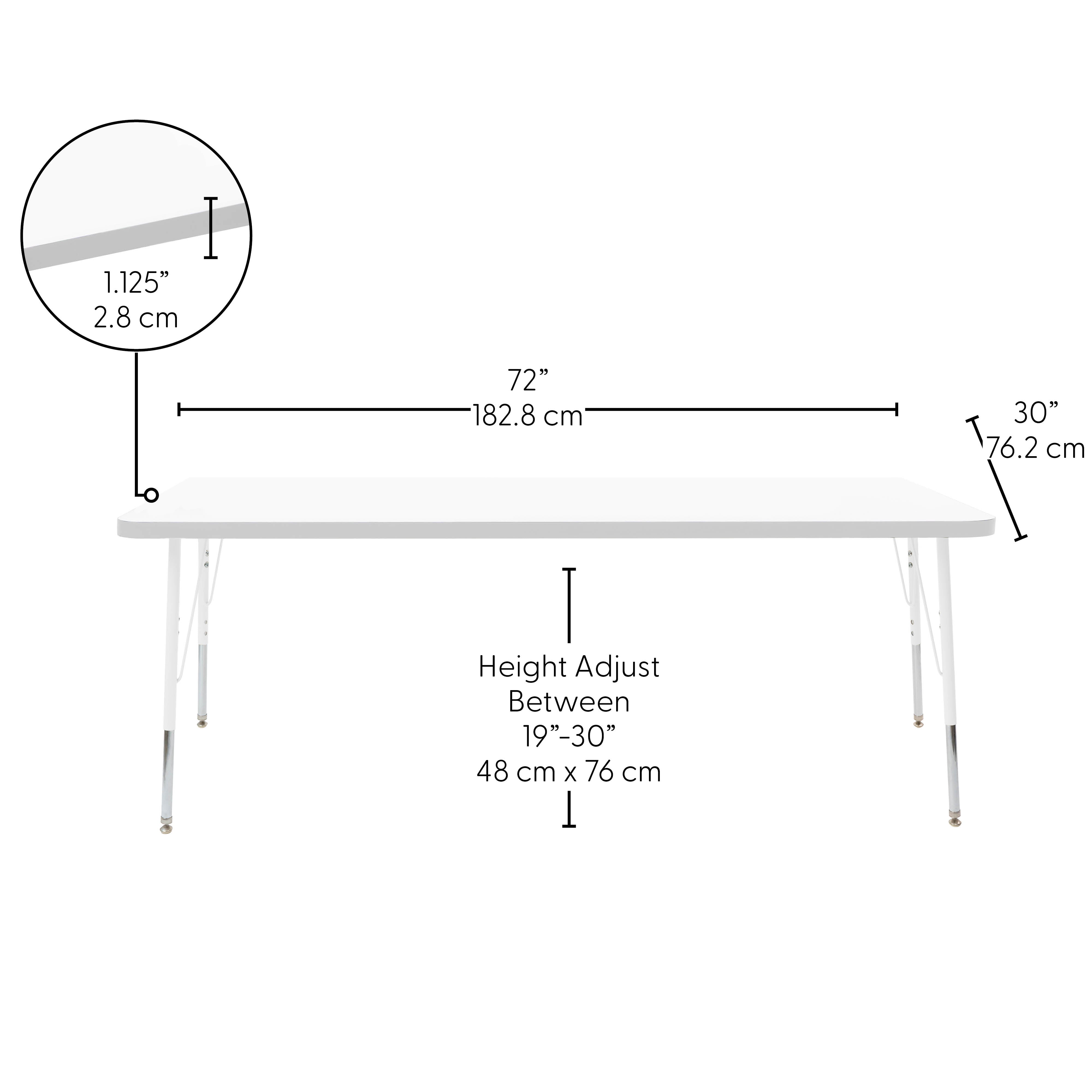 30" x 72" Rectangle Thermofused Activity Table with Adjustable Standard Swivel Glide Legs - White/Light Gray/White
