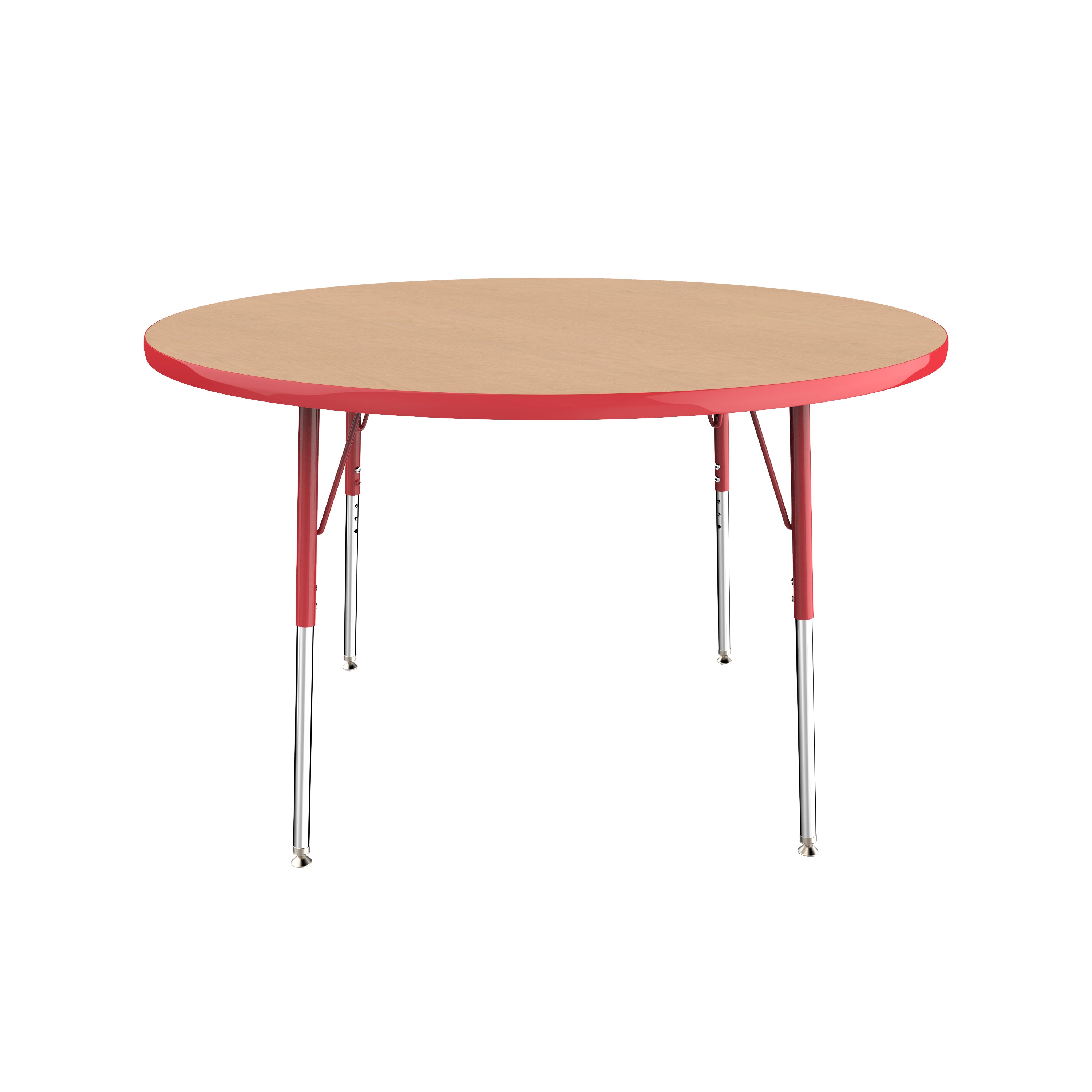 48" Round T-Molding Activity Table with Adjustable Standard Swivel Glide Legs - Maple/Red