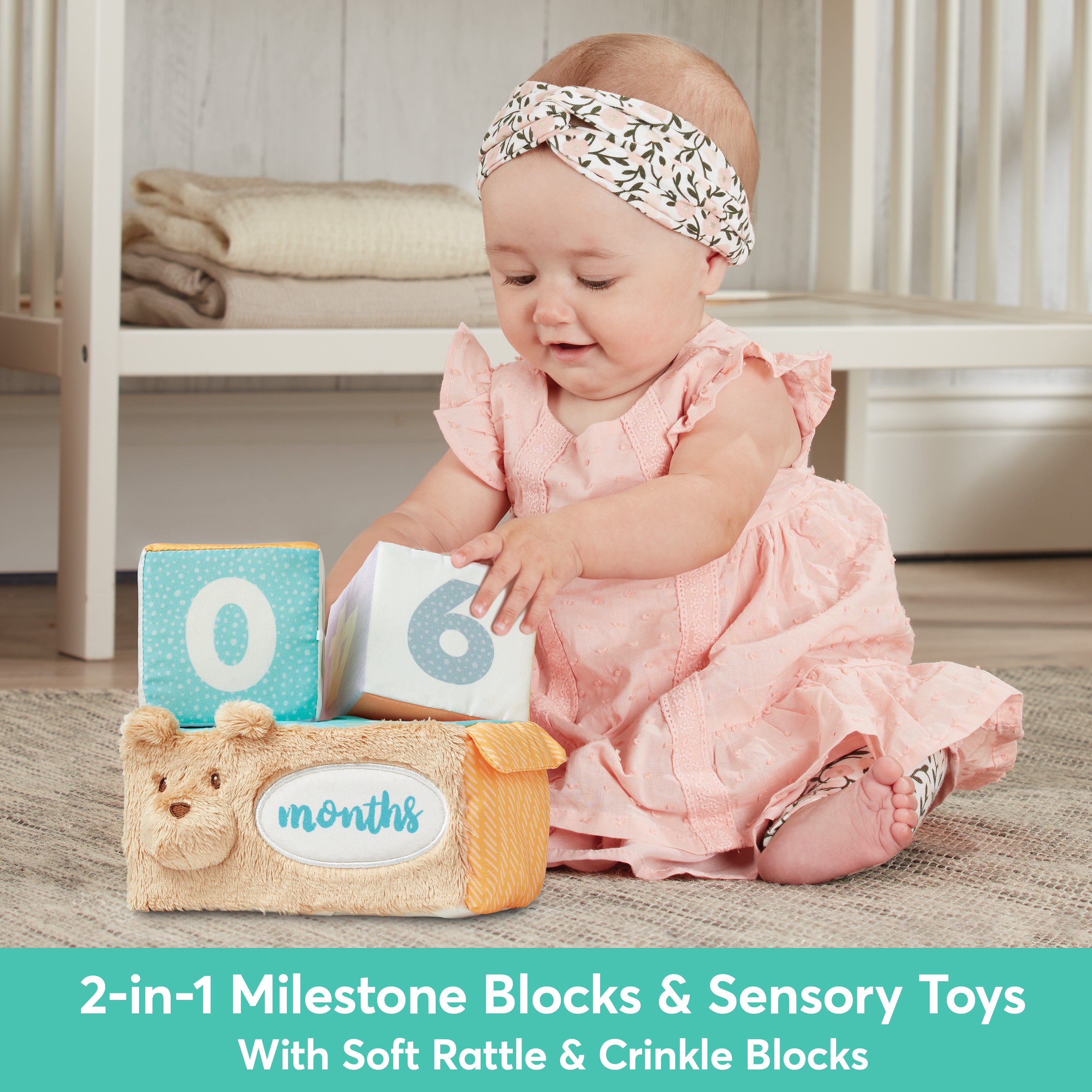 Baby GUND Milestones and Moments Soft Blocks, Plush Photo Prop Sensory Toy Blocks for Babies and Newborns, Multicolor
