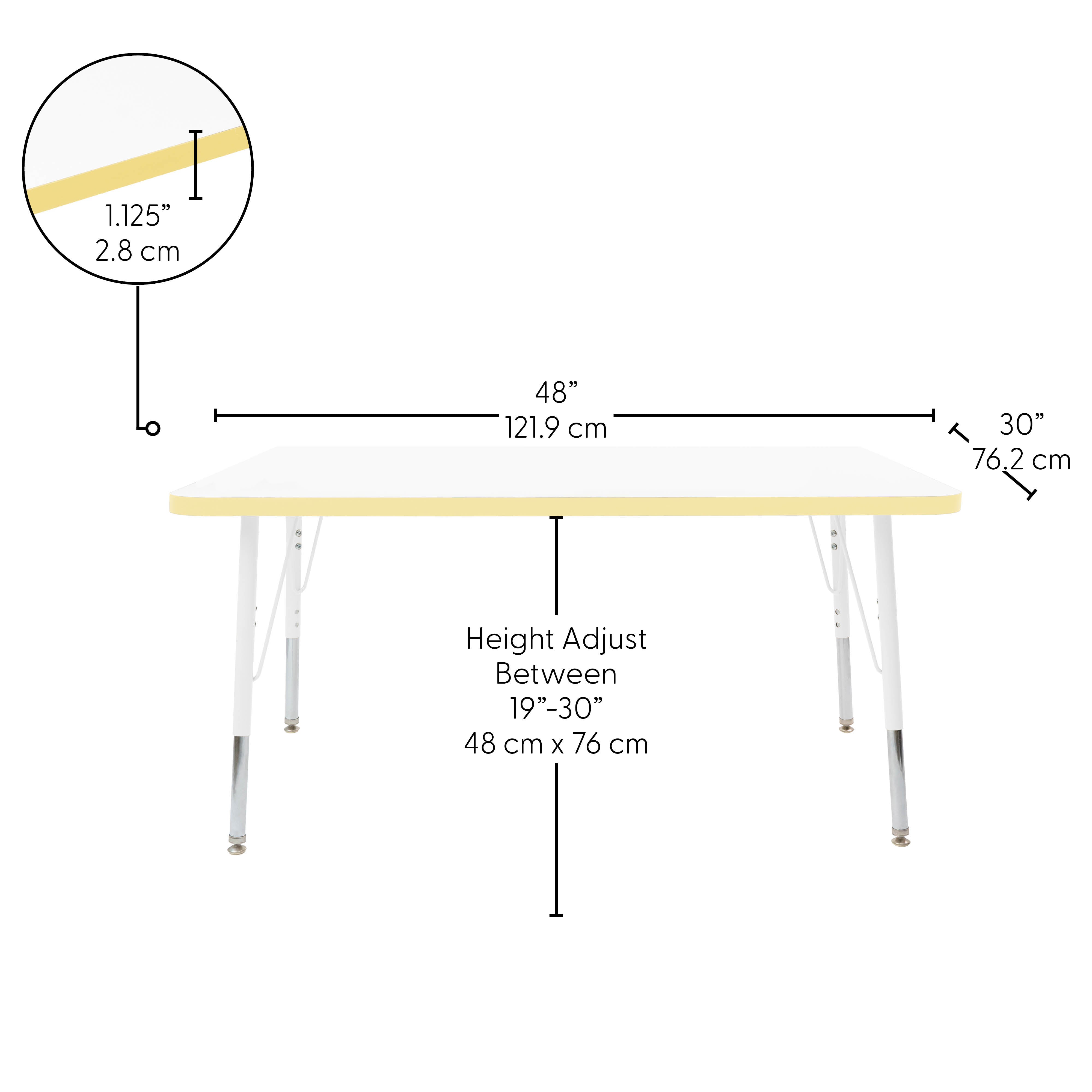 30" x 48" Rectangle Thermofused Activity Table with Adjustable Standard Swivel Glide Legs - White/Squash/White