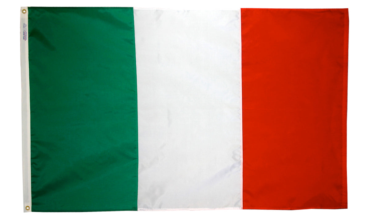 Italy Flag 5x8 ft. Nylon SolarGuard Nyl-Glo 100% Made in USA to Official United Nations Design Specifications.