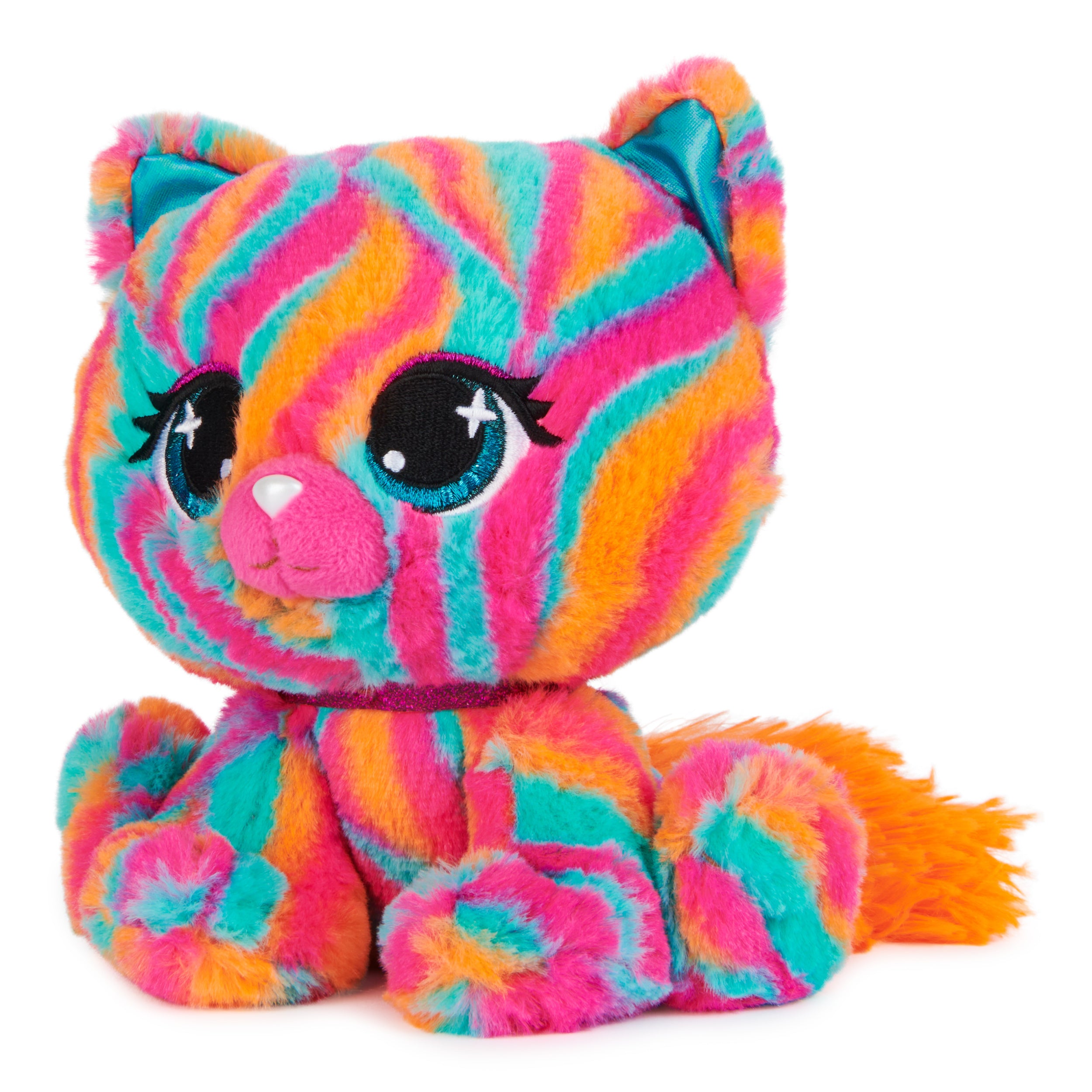 P.Lushes Designer Fashion Pets Emelia Vento Premium Cat Stuffed Animal, Pink and Blue, 6”