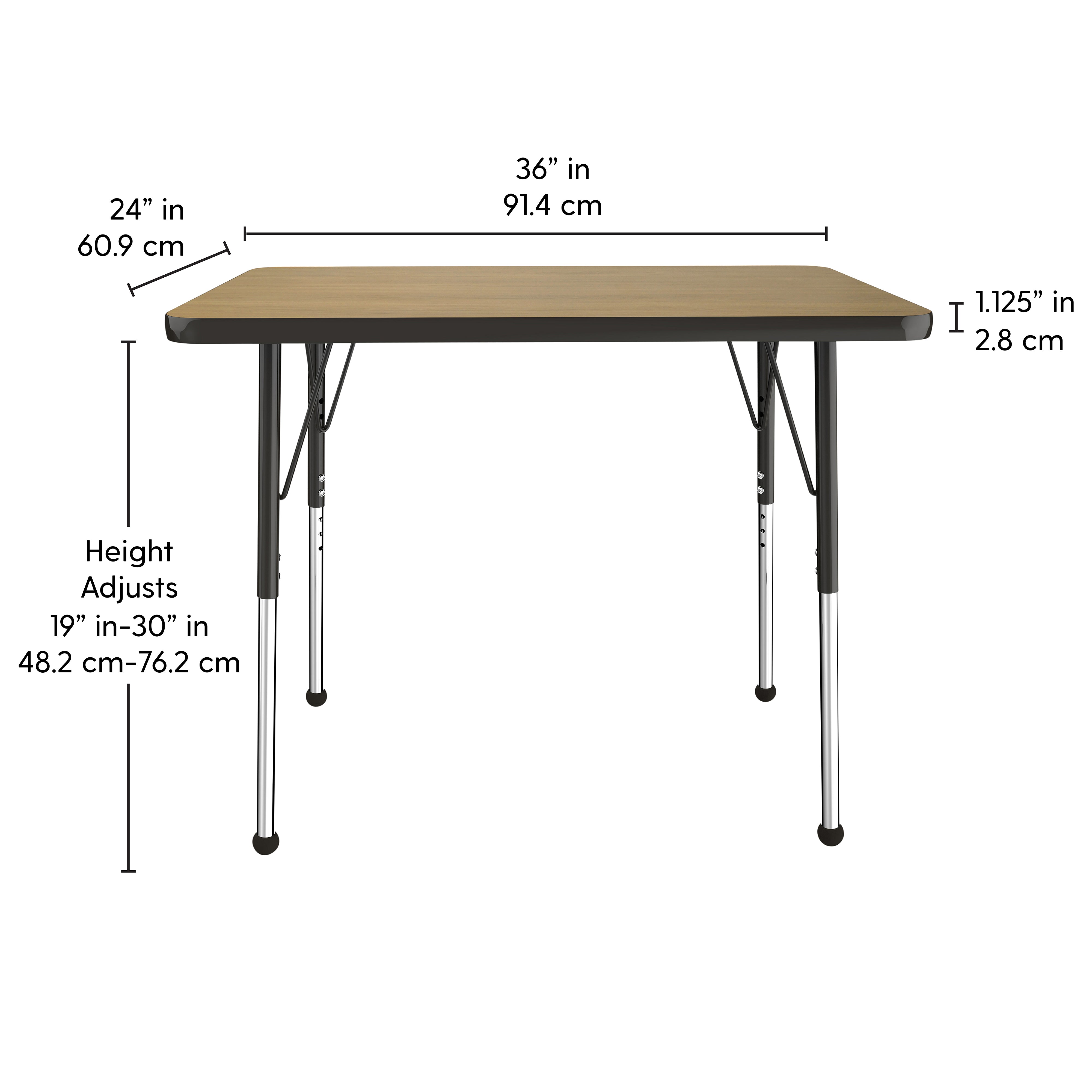 24" x 36" Rectangle T-Molding Activity Table with Adjustable Standard Ball Glide Legs - Pasadena Oak/Black