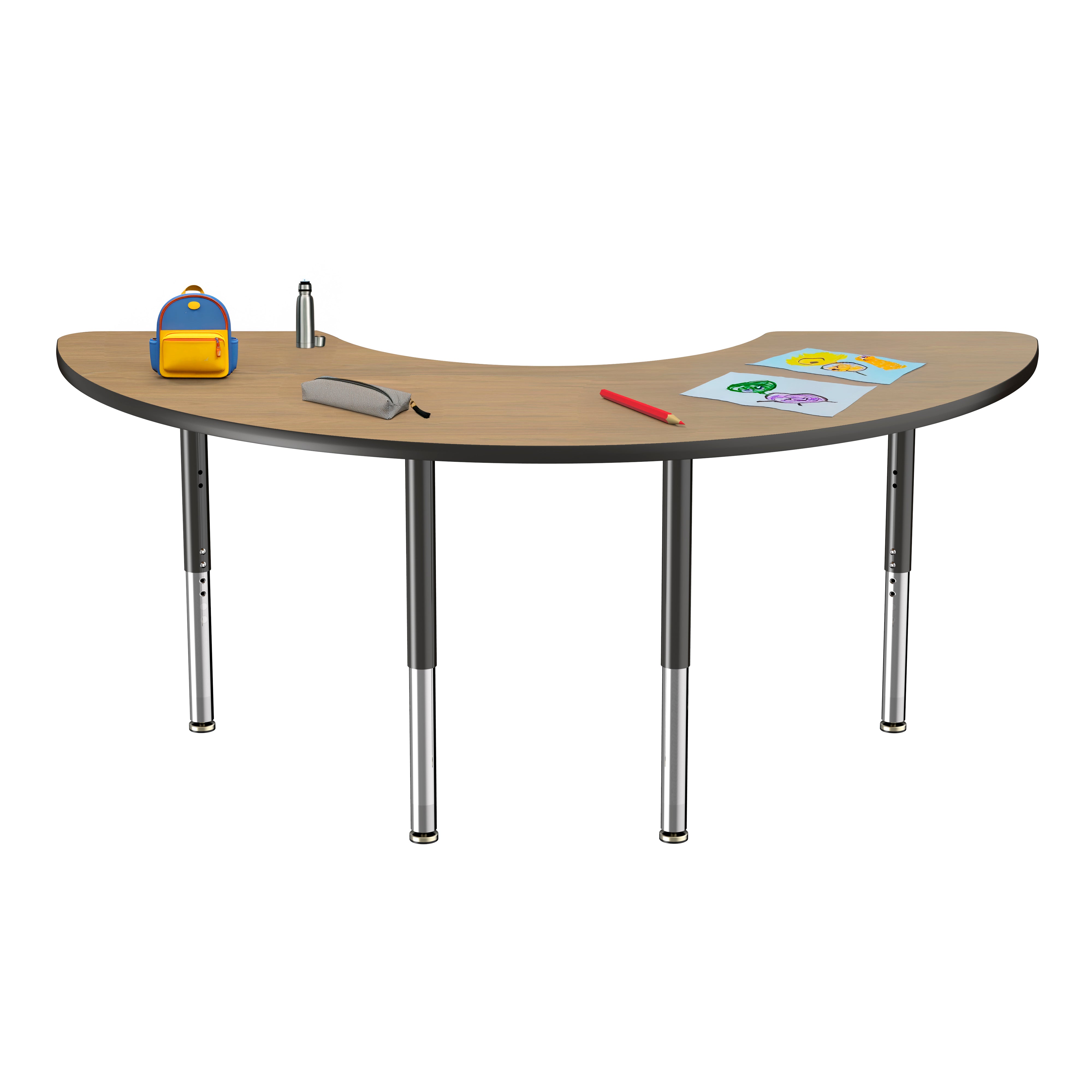 36" x 72" Half Moon T-Molding Activity Table with Adjustable Super Legs - Pasadena Oak/Black