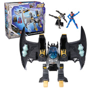DC Comics, Metal Force Transforming Batwing, 2-in-1 Playset, Includes Batman and Superman Figures, with Projectiles and Character Cards, Kids Toy for Boys Ages 4 and Up