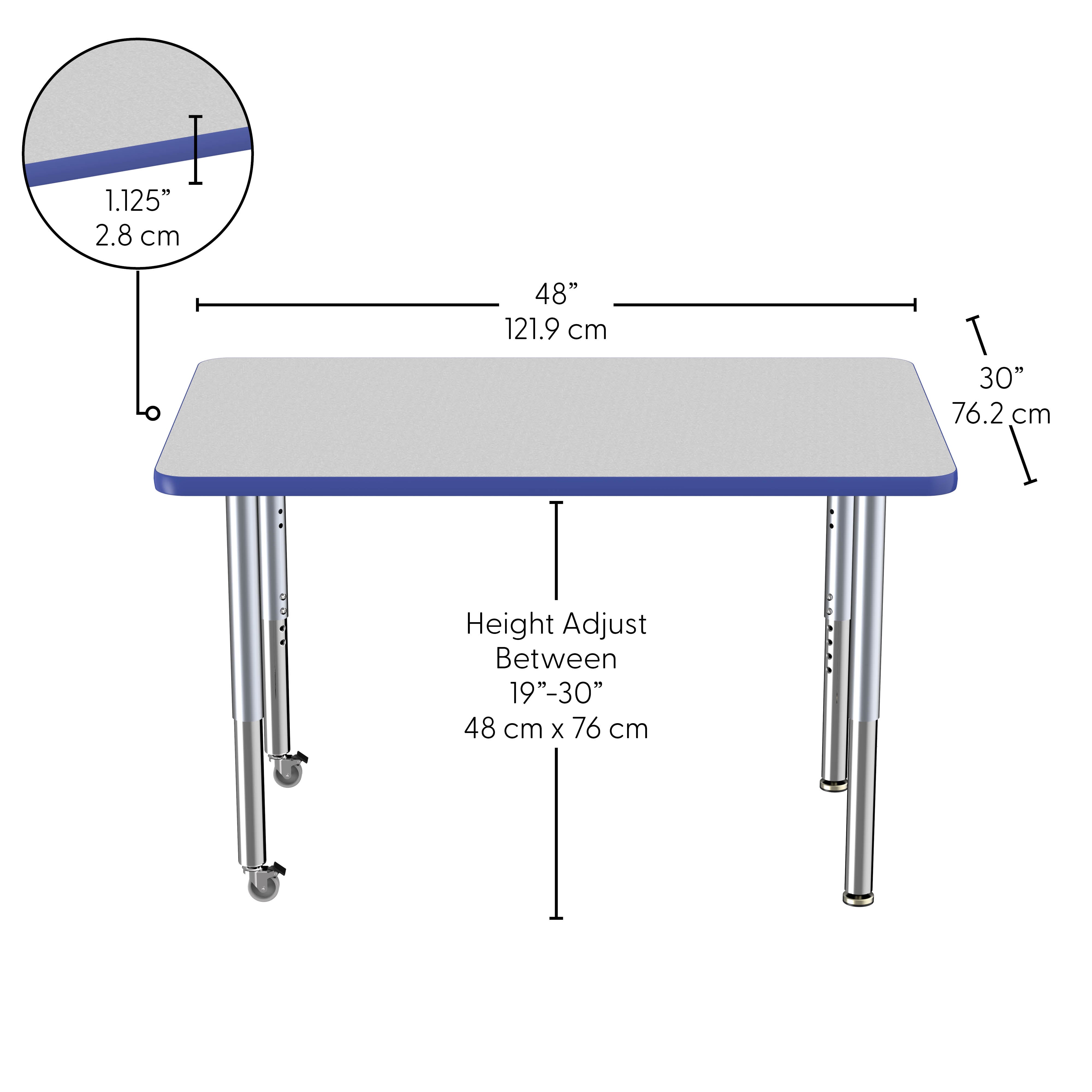 30" x 48" Rectangle Thermofused Activity Table with Adjustable Super Legs - Gray/Blue/Silver